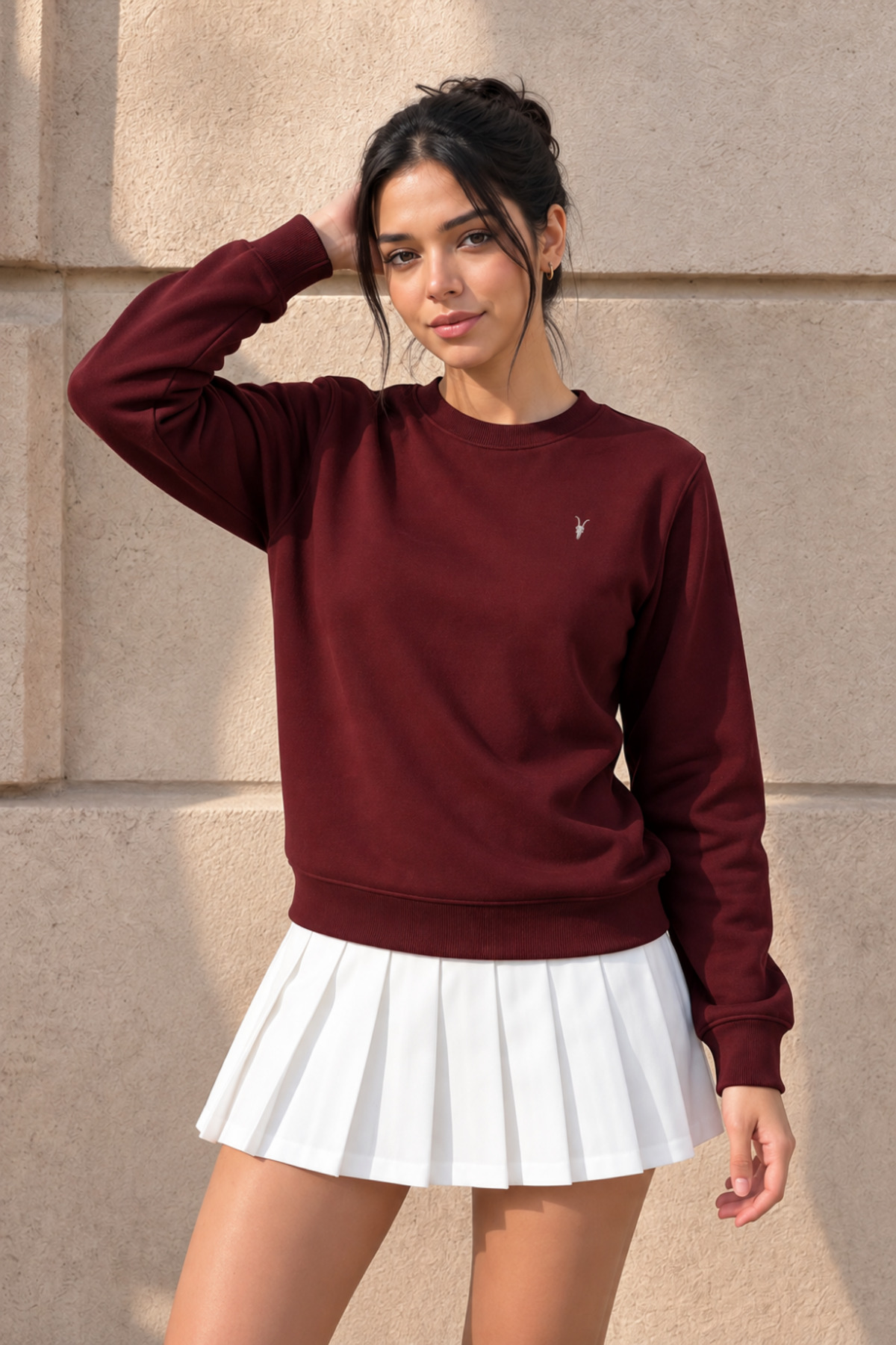 Kadın Uzun Kollu Comfort Bordo Bol Sweatshirt 3