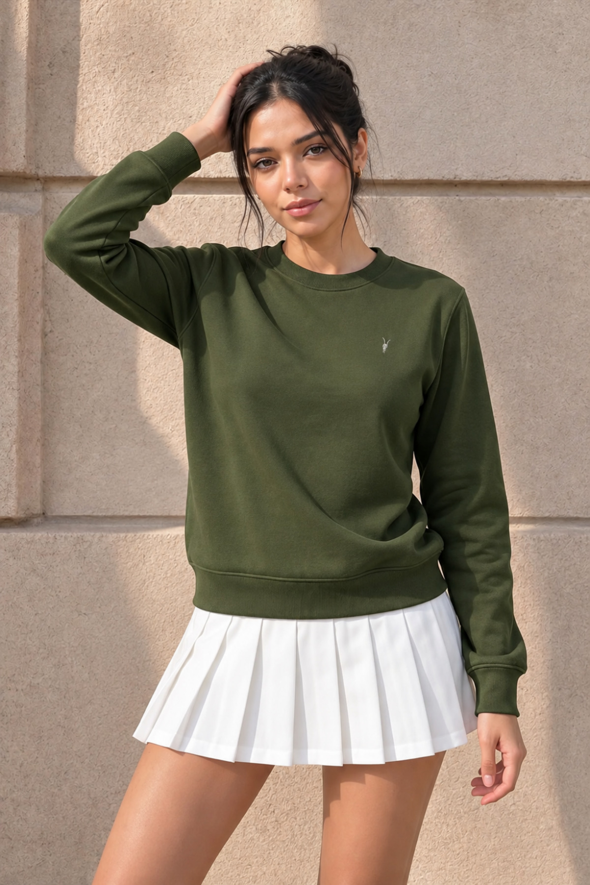 Kadın Uzun Kollu Comfort HAKİ Bol Sweatshirt 4