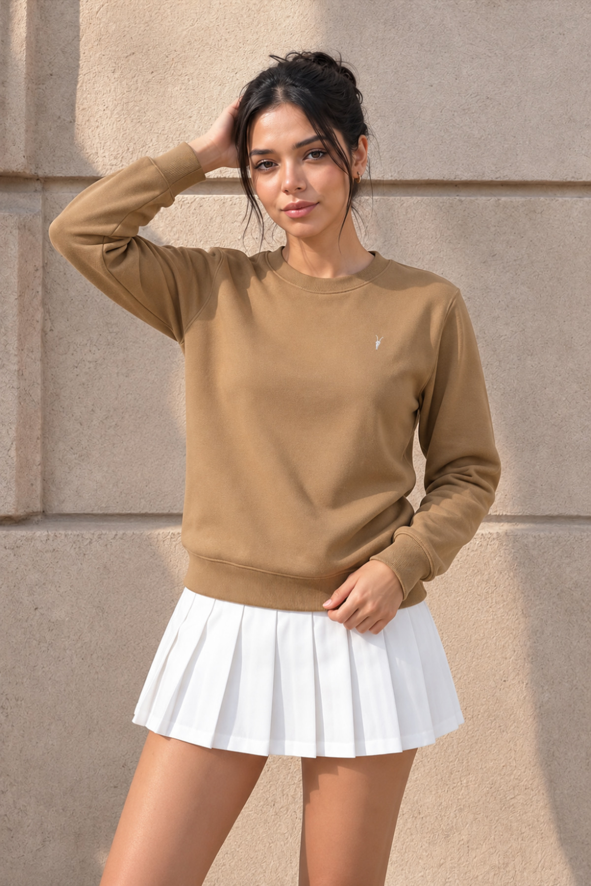 Kadın Uzun Kollu Comfort Karamel Bol Sweatshirt 4