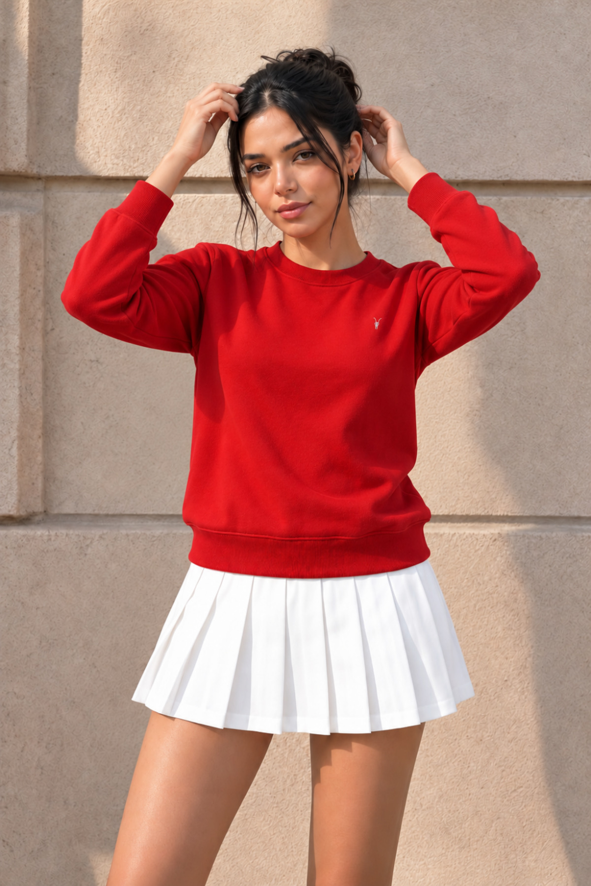 Kadın Uzun Kollu Comfort KIRMIZI Bol Sweatshirt 3