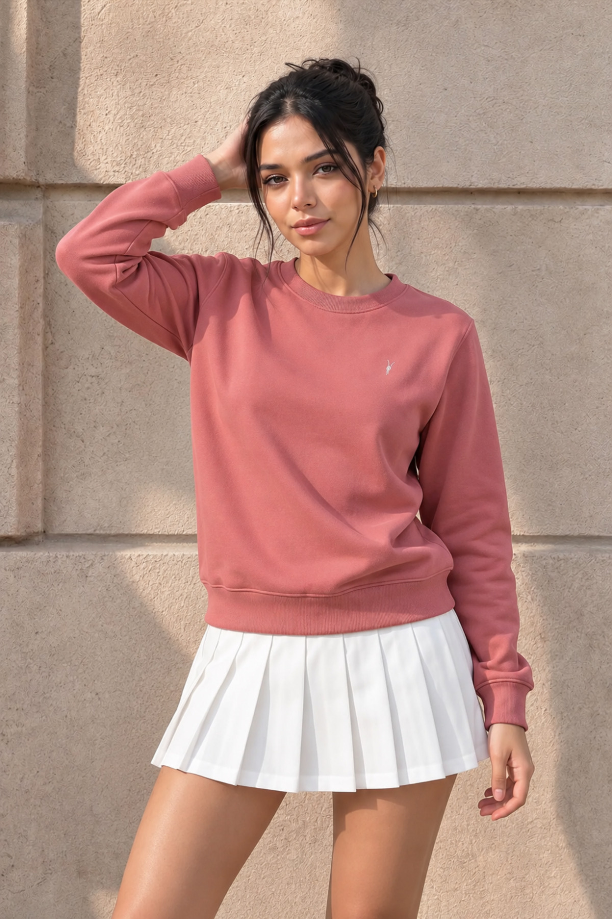 Kadın Uzun Kollu Comfort Pudra Bol Sweatshirt 4