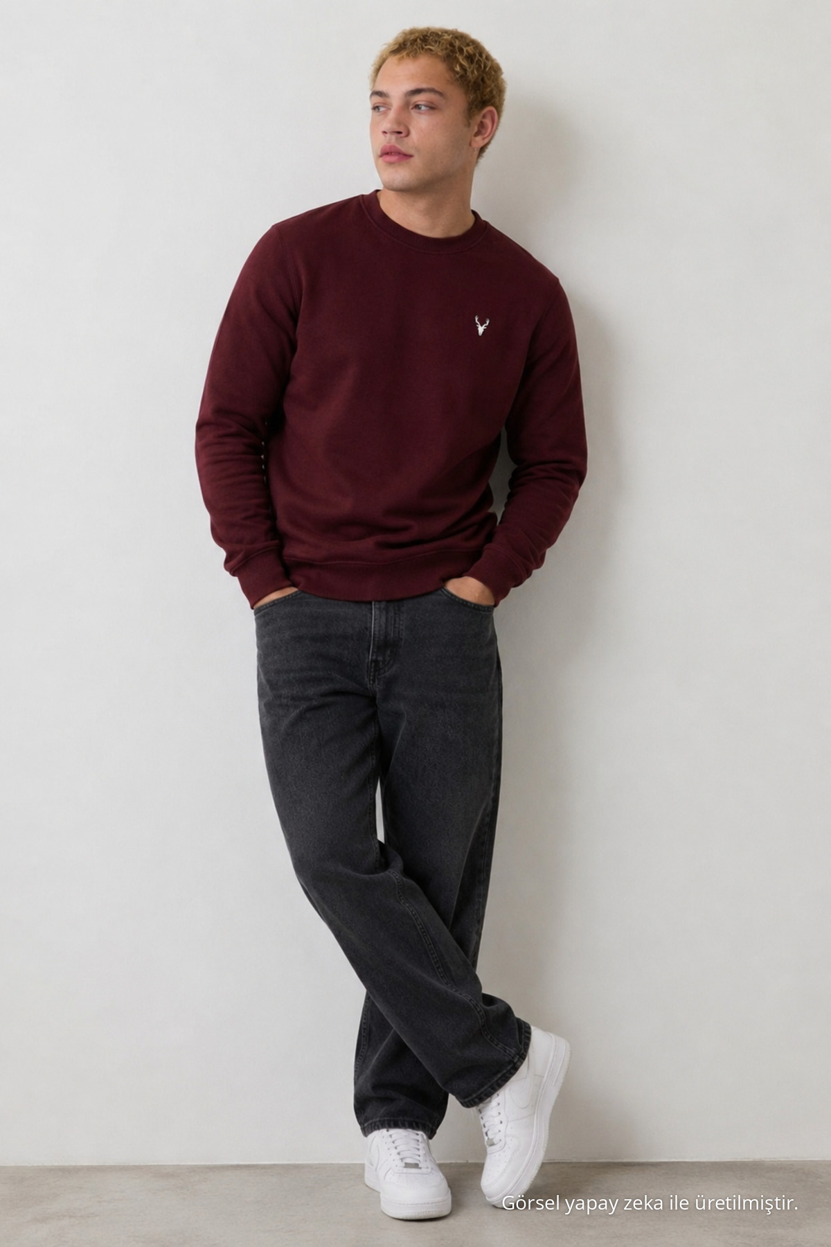 Bordo Oversize Pamuklu Erkek Sweatshirt 5