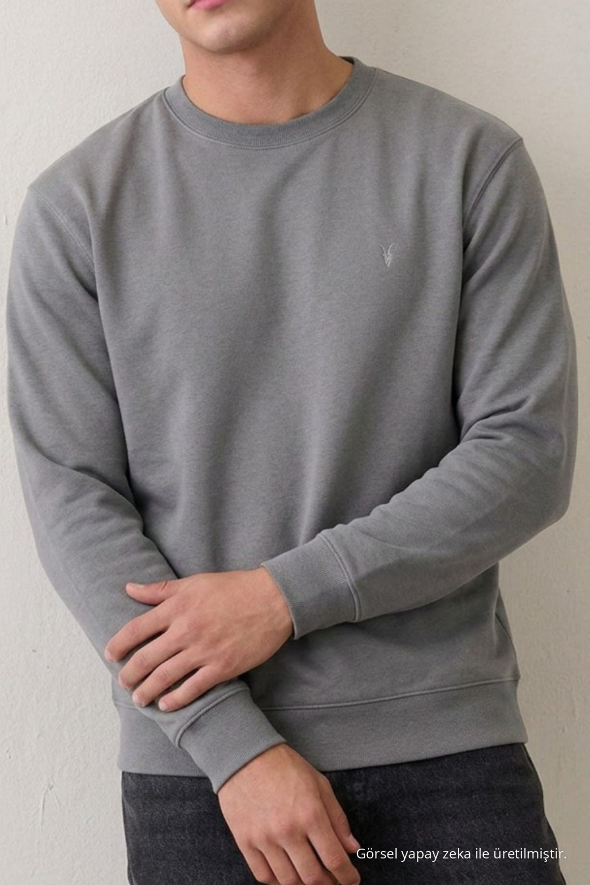 GRİ Oversize Pamuklu Erkek Sweatshirt 4