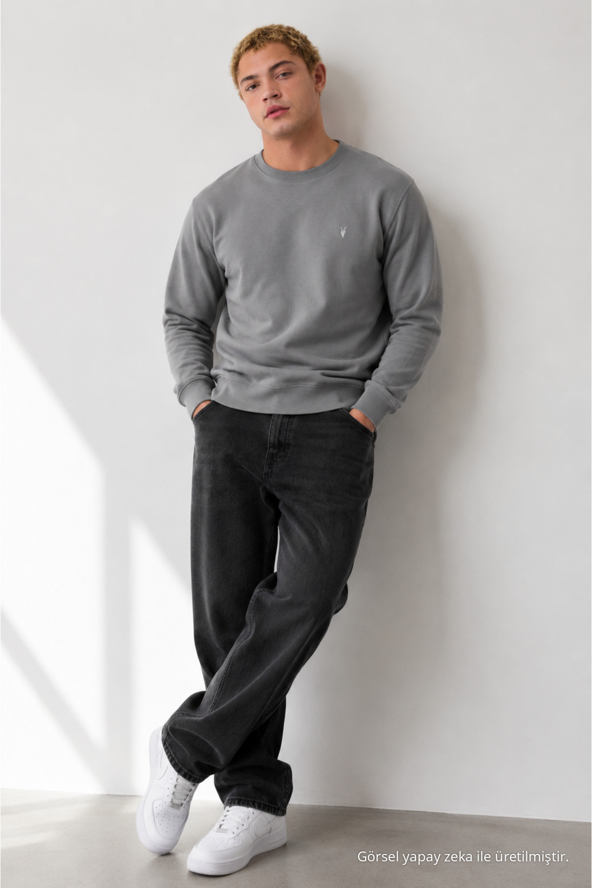 GRİ Oversize Pamuklu Erkek Sweatshirt 5