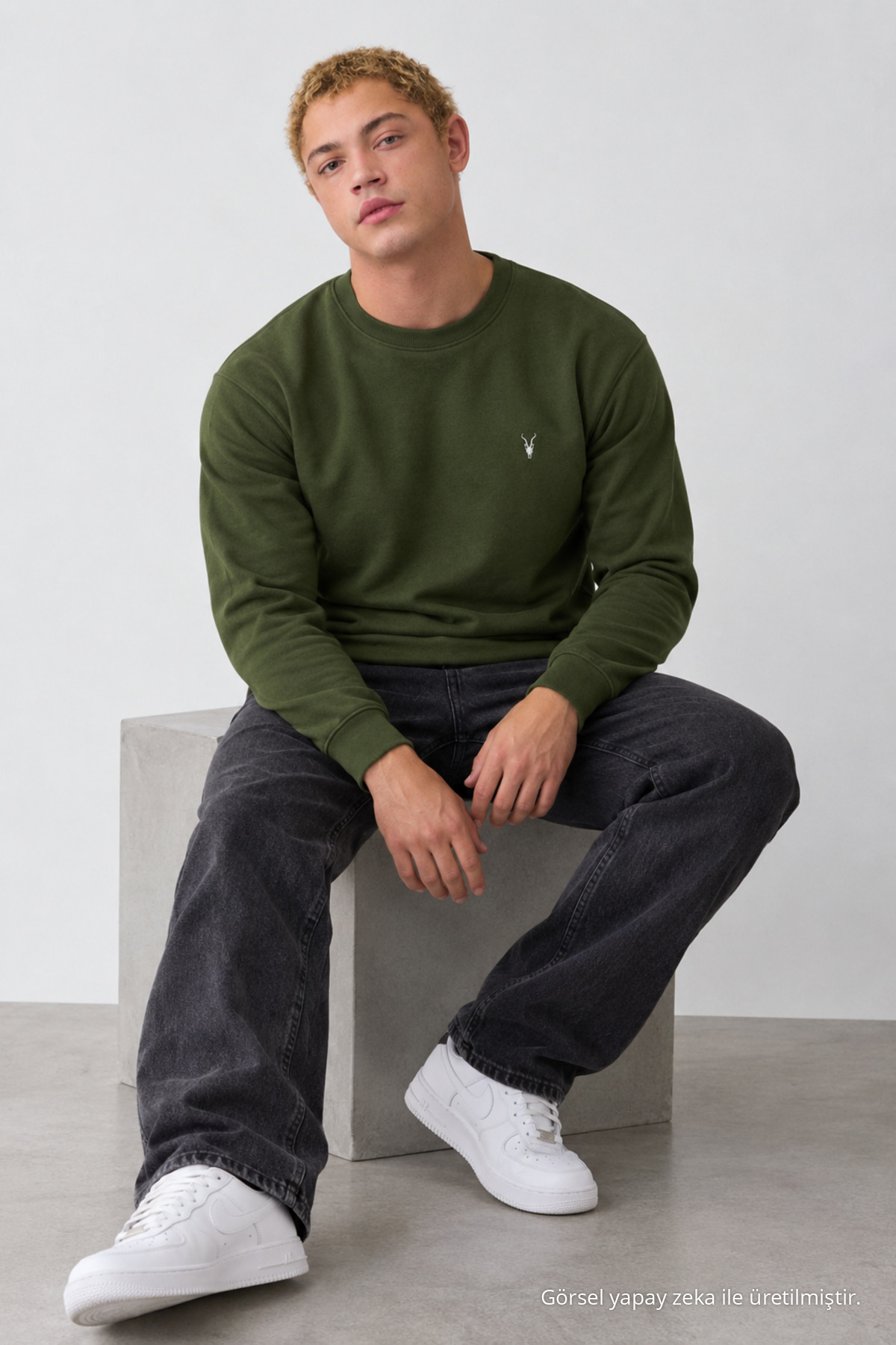 HAKİ Oversize Pamuklu Erkek Sweatshirt 6