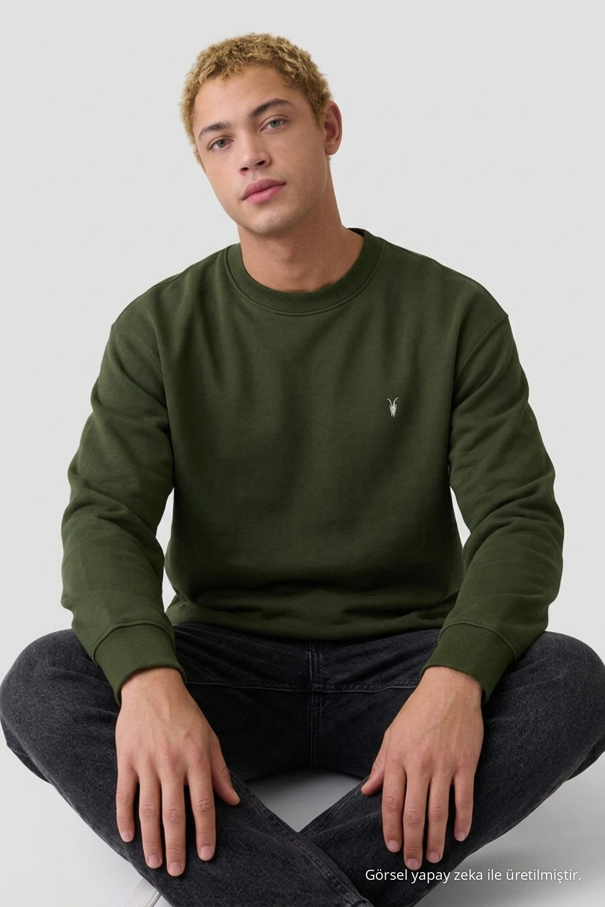 HAKİ Oversize Pamuklu Erkek Sweatshirt 3