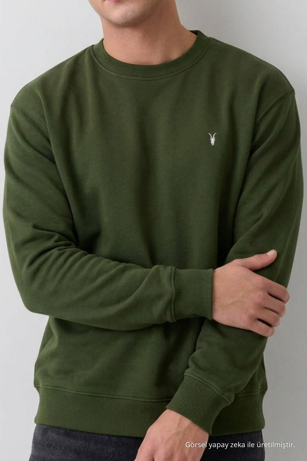 HAKİ Oversize Pamuklu Erkek Sweatshirt 4