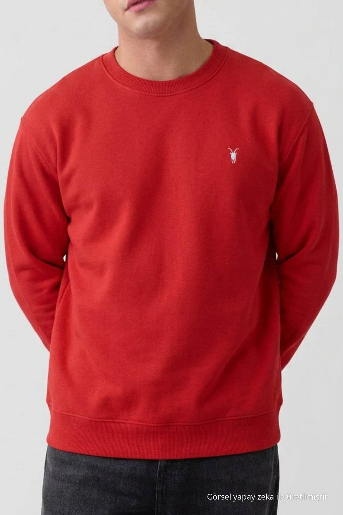 KIRMIZI Oversize Pamuklu Erkek Sweatshirt 4
