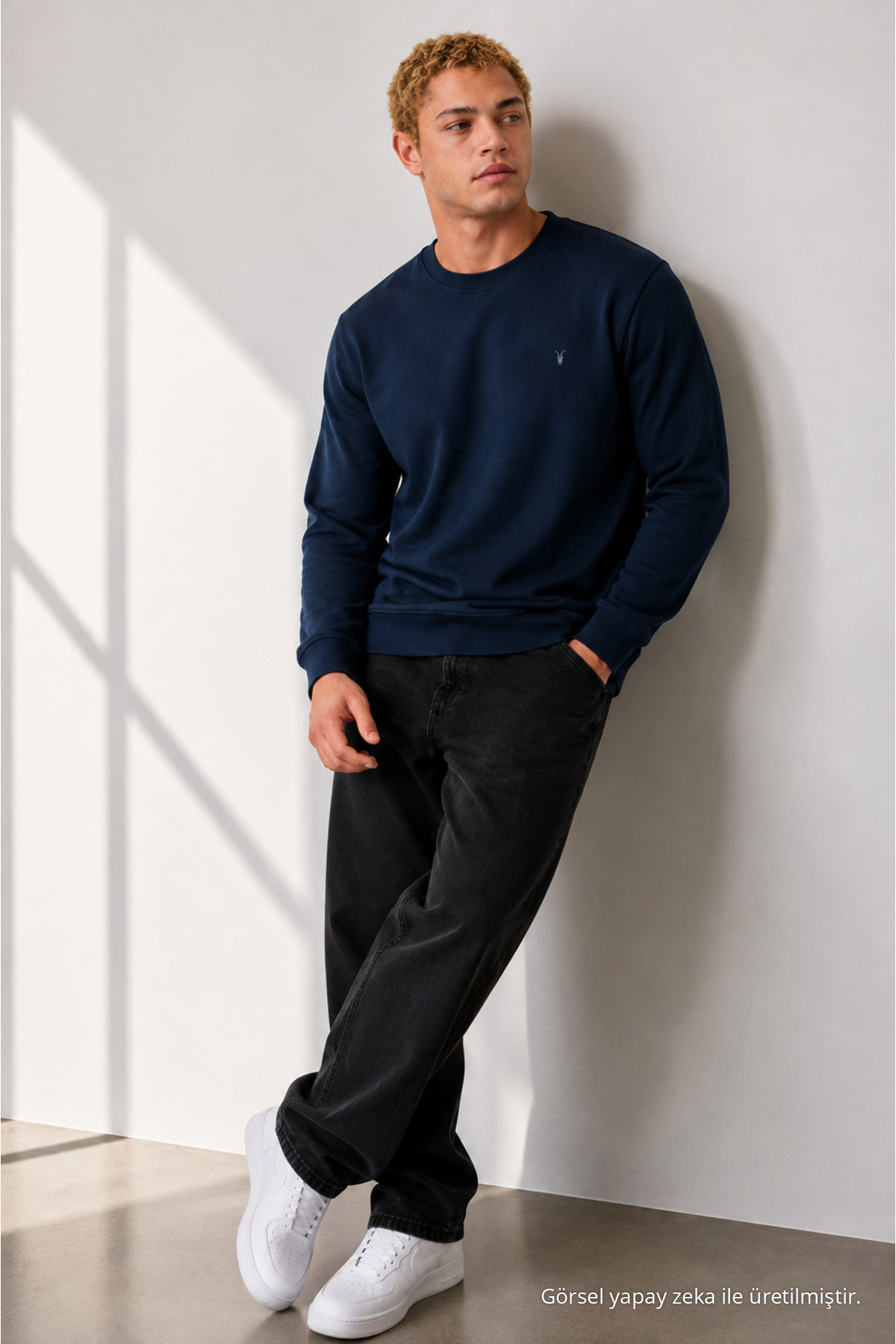 LACİVERT Oversize Pamuklu Erkek Sweatshirt 5