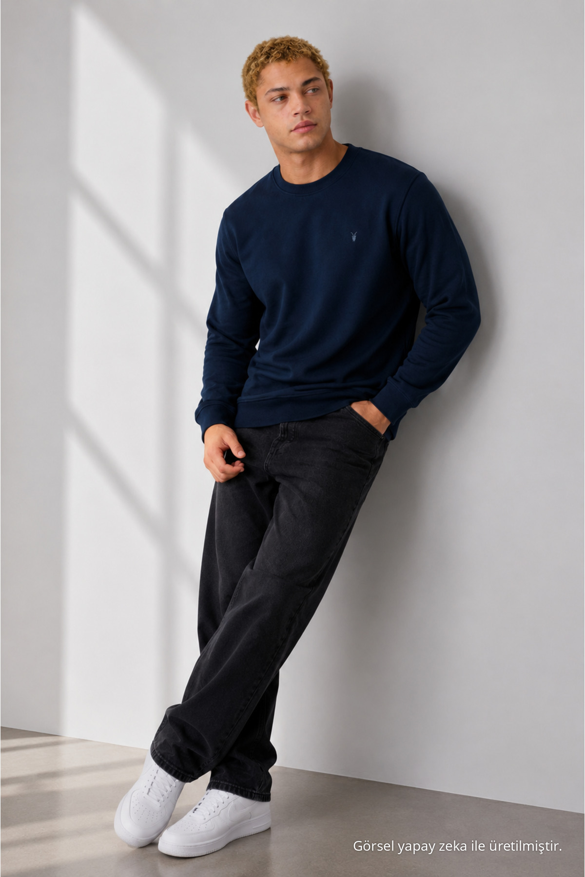 LACİVERT Oversize Pamuklu Erkek Sweatshirt 3
