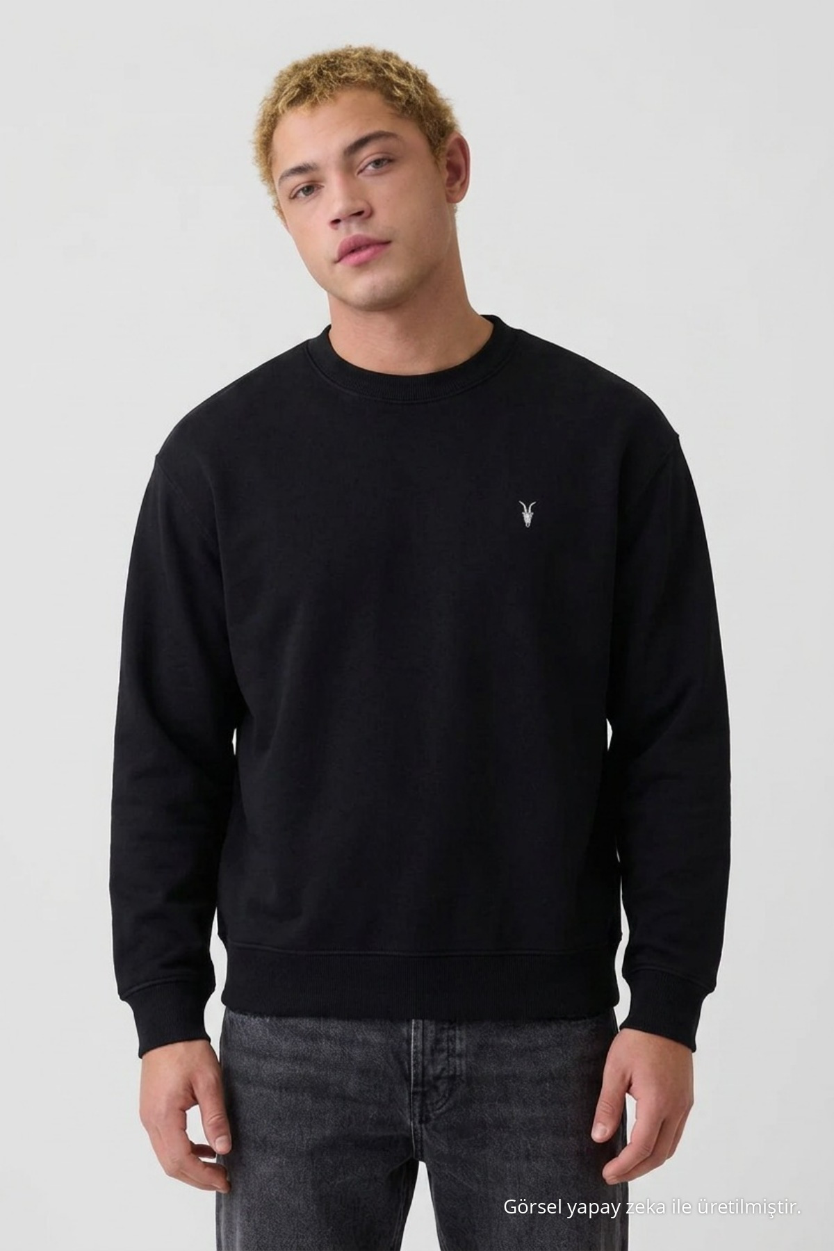 SİYAH Oversize Pamuklu Erkek Sweatshirt 5