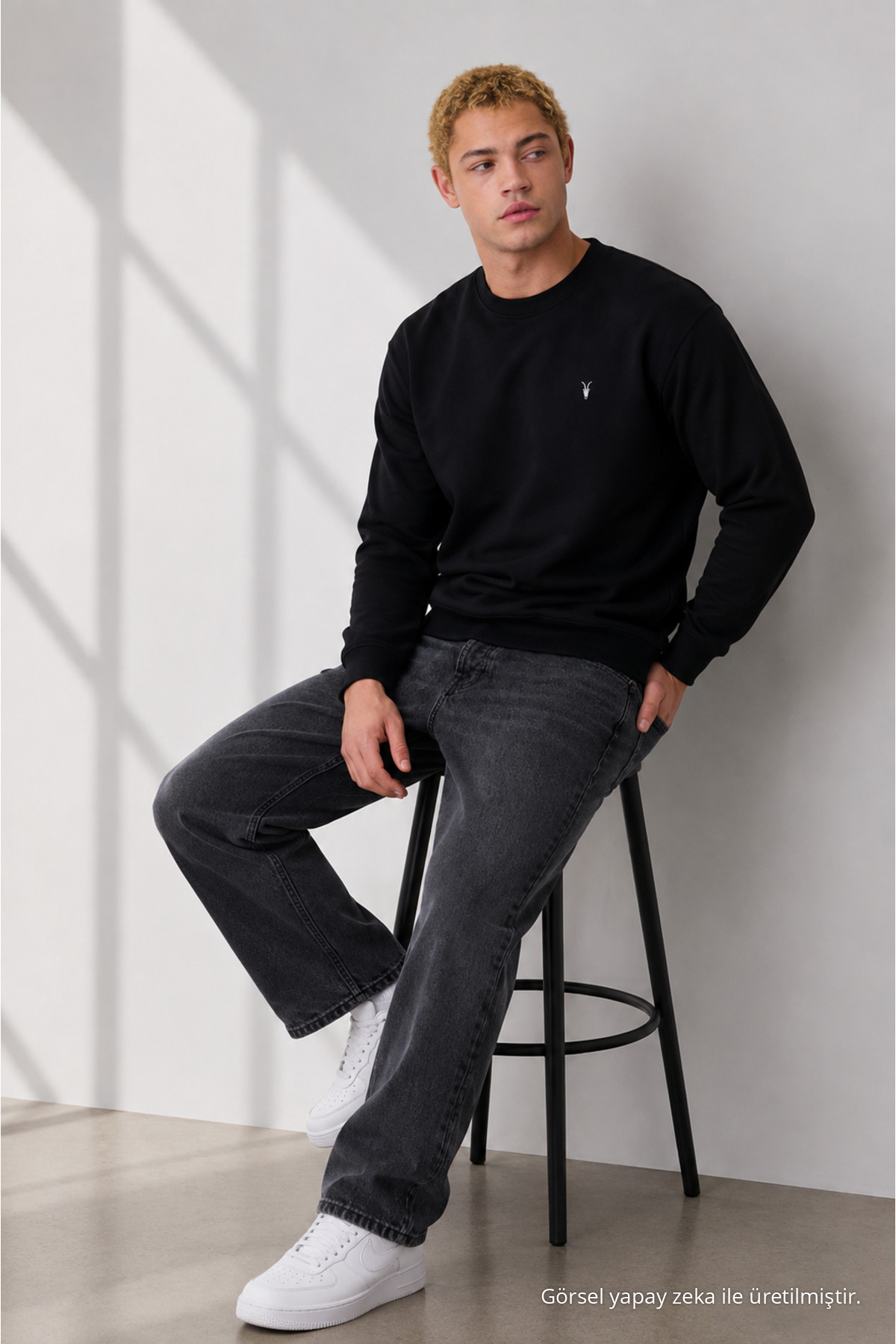 SİYAH Oversize Pamuklu Erkek Sweatshirt 6
