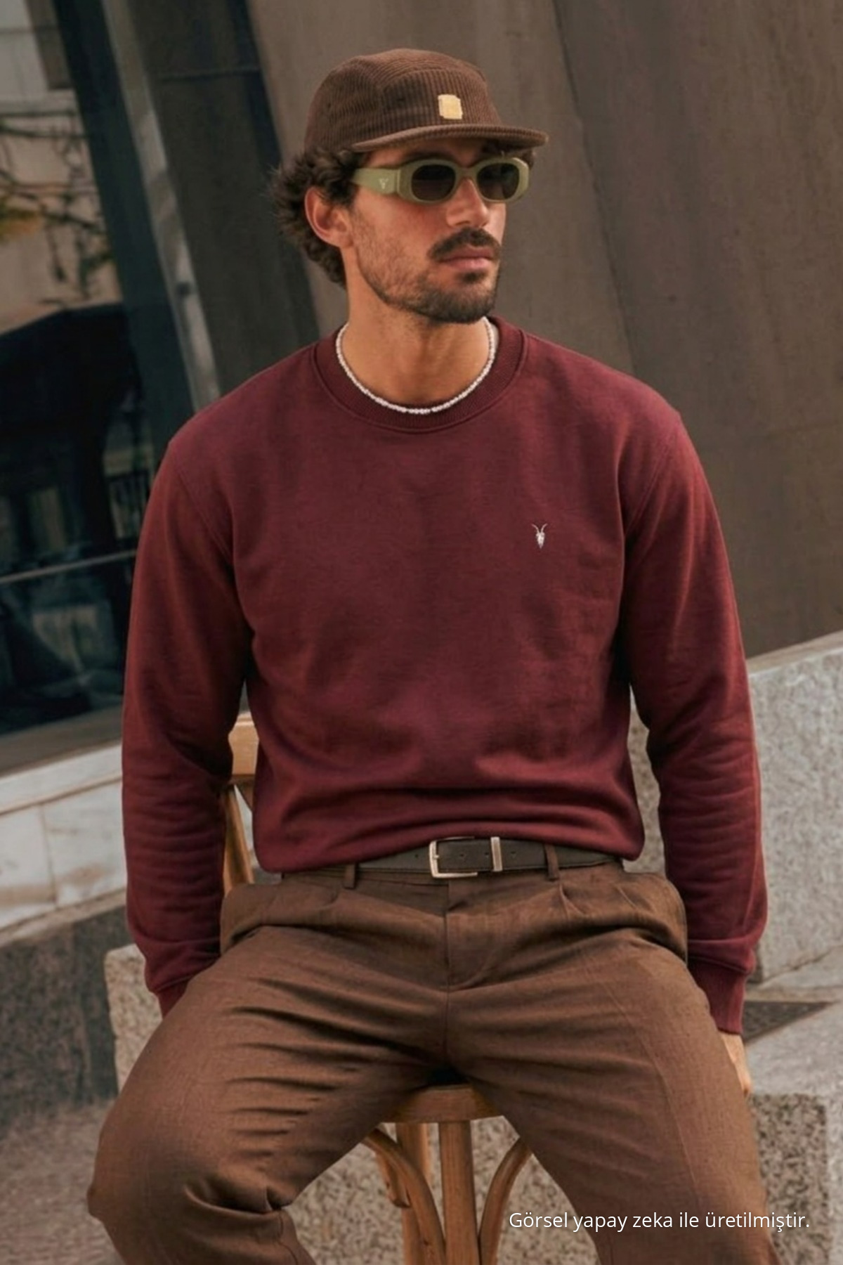 Bordo Bol Kesim Rahat Erkek Sweatshirt 3