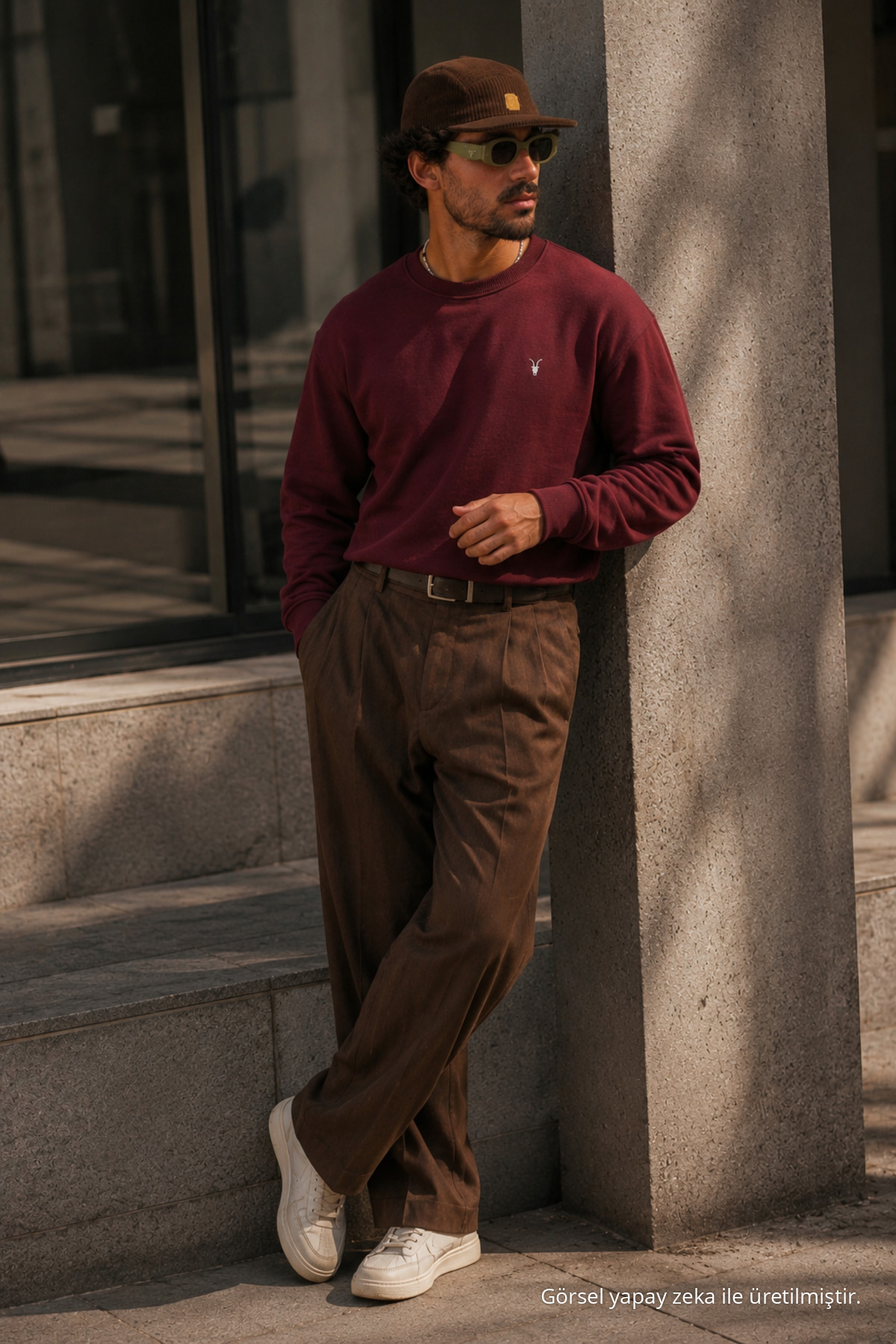Bordo Bol Kesim Rahat Erkek Sweatshirt 4