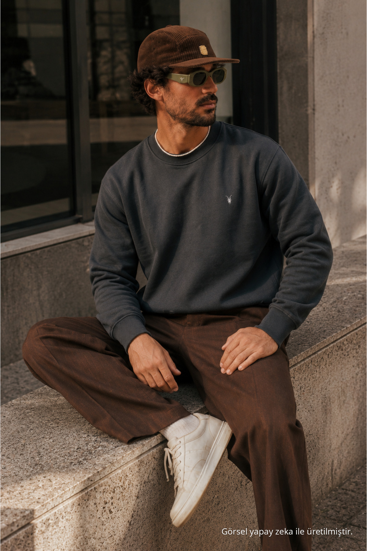 Füme Bol Kesim Rahat Erkek Sweatshirt 4