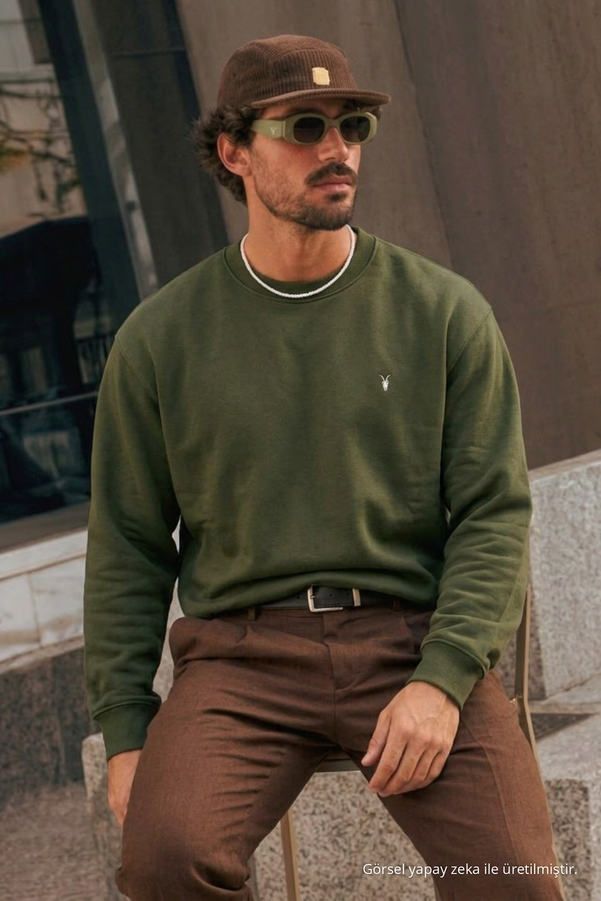 HAKİ Bol Kesim Rahat Erkek Sweatshirt 4