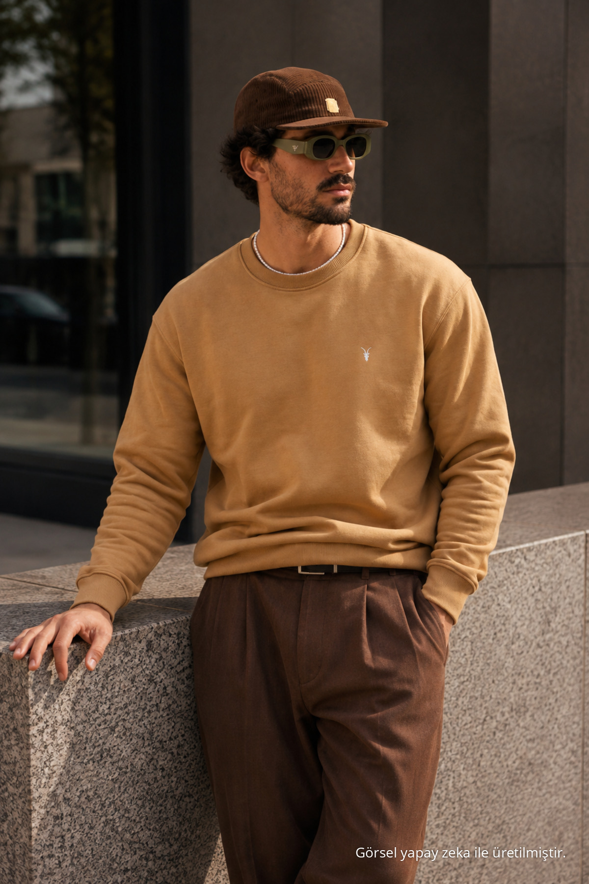 Karamel Bol Kesim Rahat Erkek Sweatshirt 6