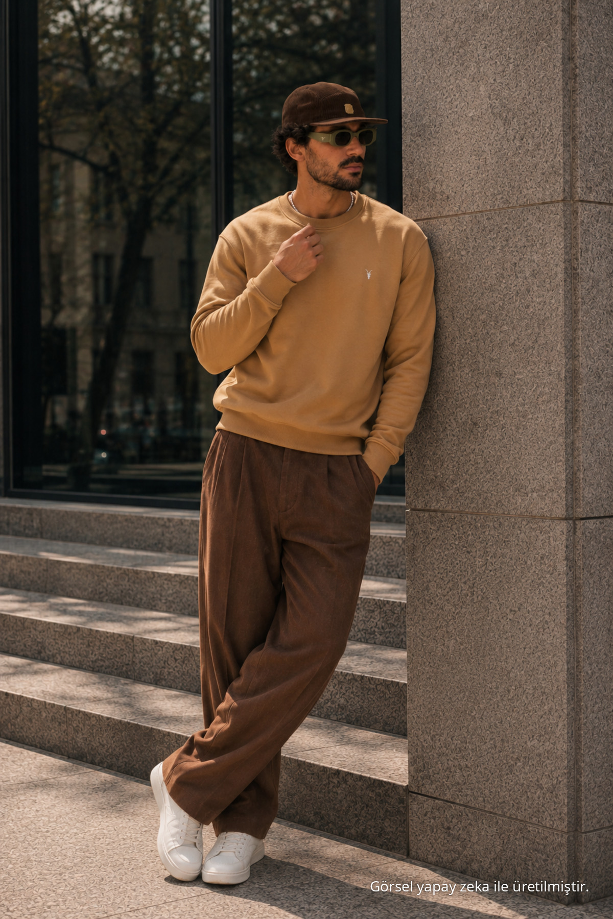 Karamel Bol Kesim Rahat Erkek Sweatshirt 3