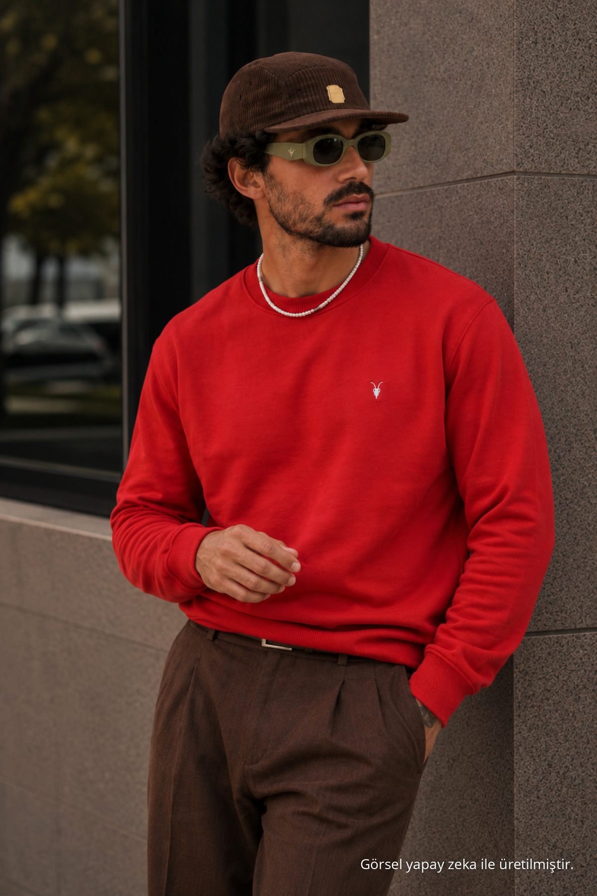 KIRMIZI Bol Kesim Rahat Erkek Sweatshirt 5