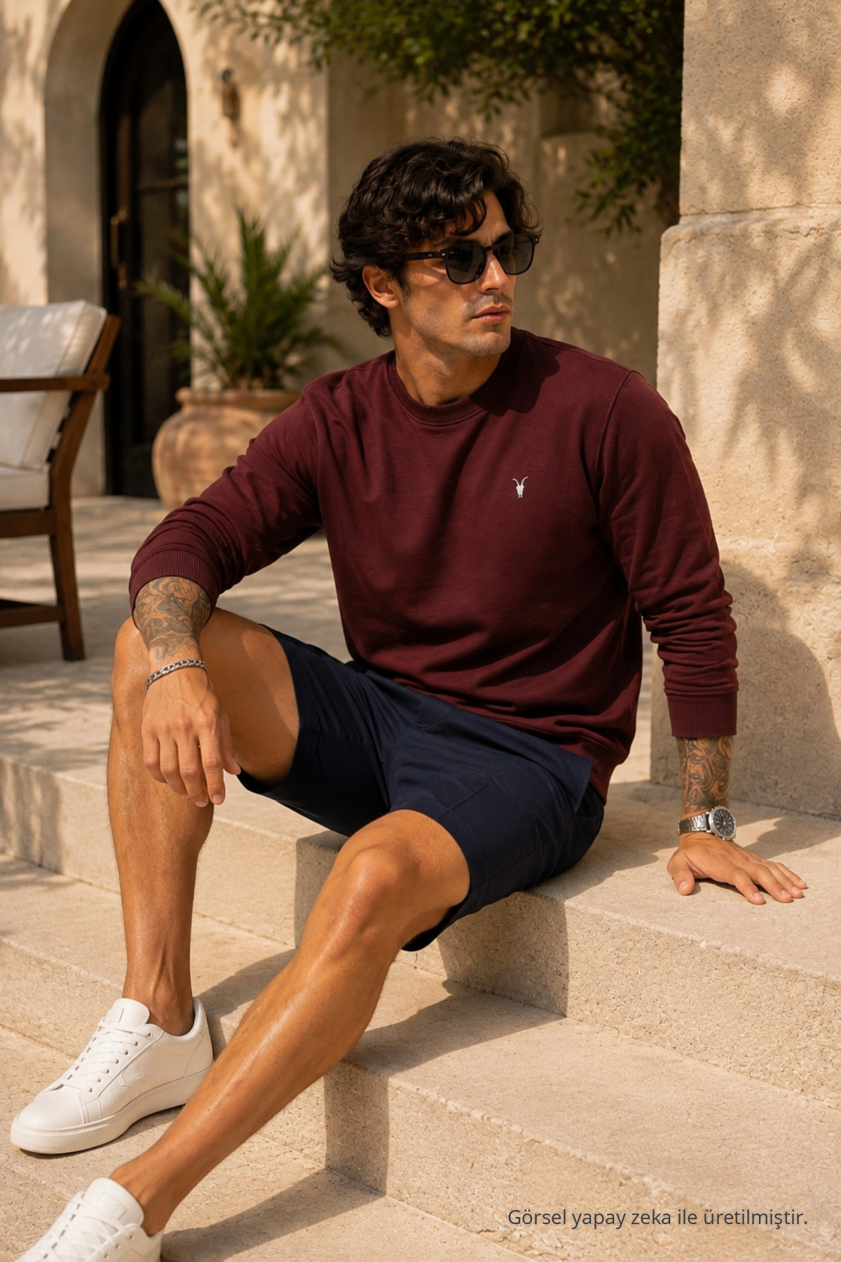 Örme Uzun Kollu Bordo Erkek Sweatshirt 5