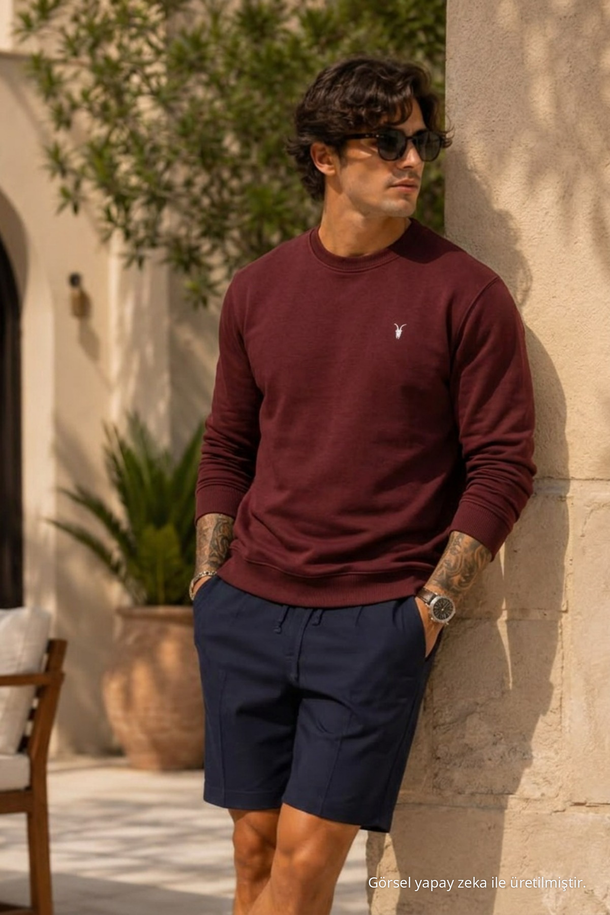 Örme Uzun Kollu Bordo Erkek Sweatshirt 6