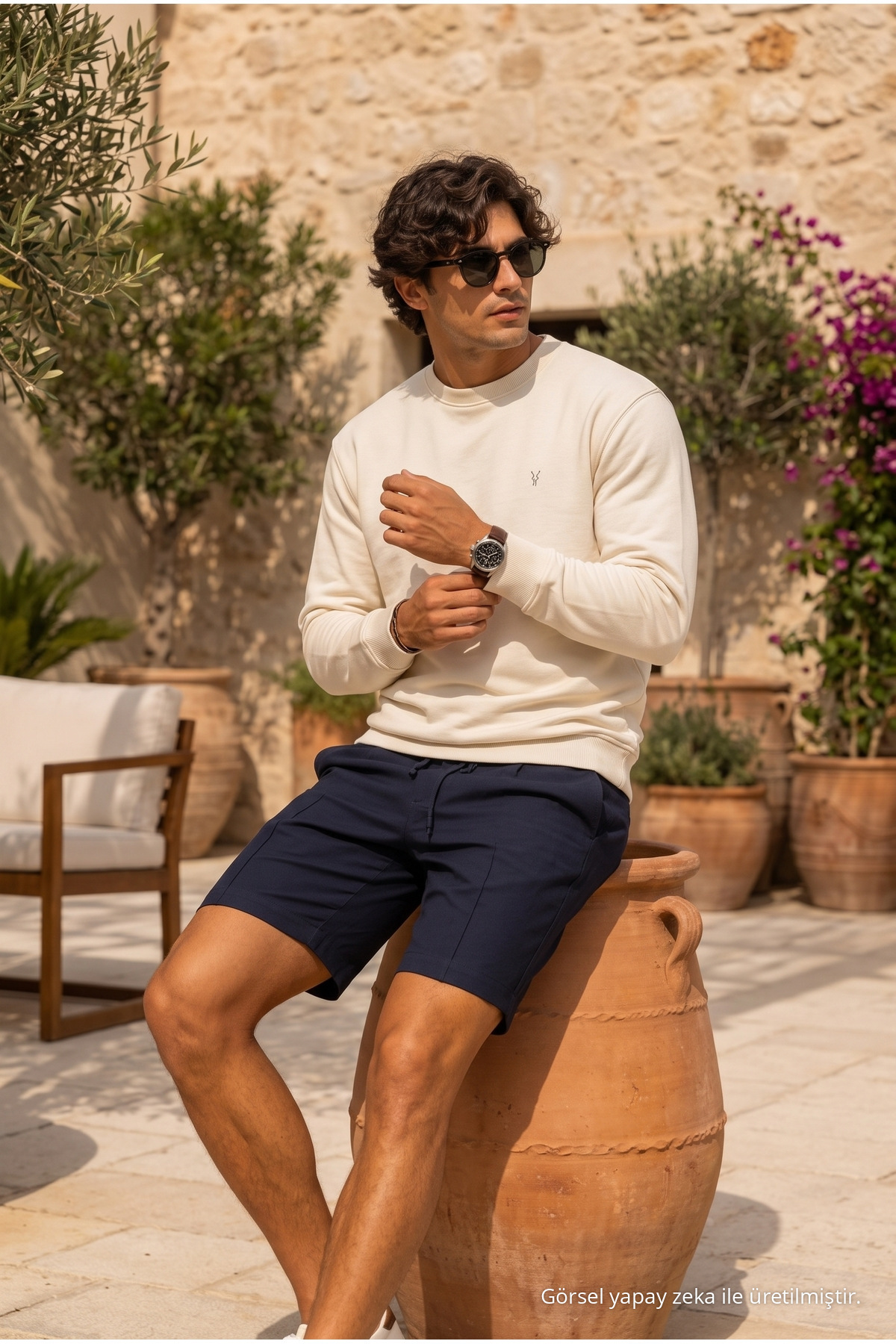 Örme Uzun Kollu Ekru Erkek Sweatshirt 3