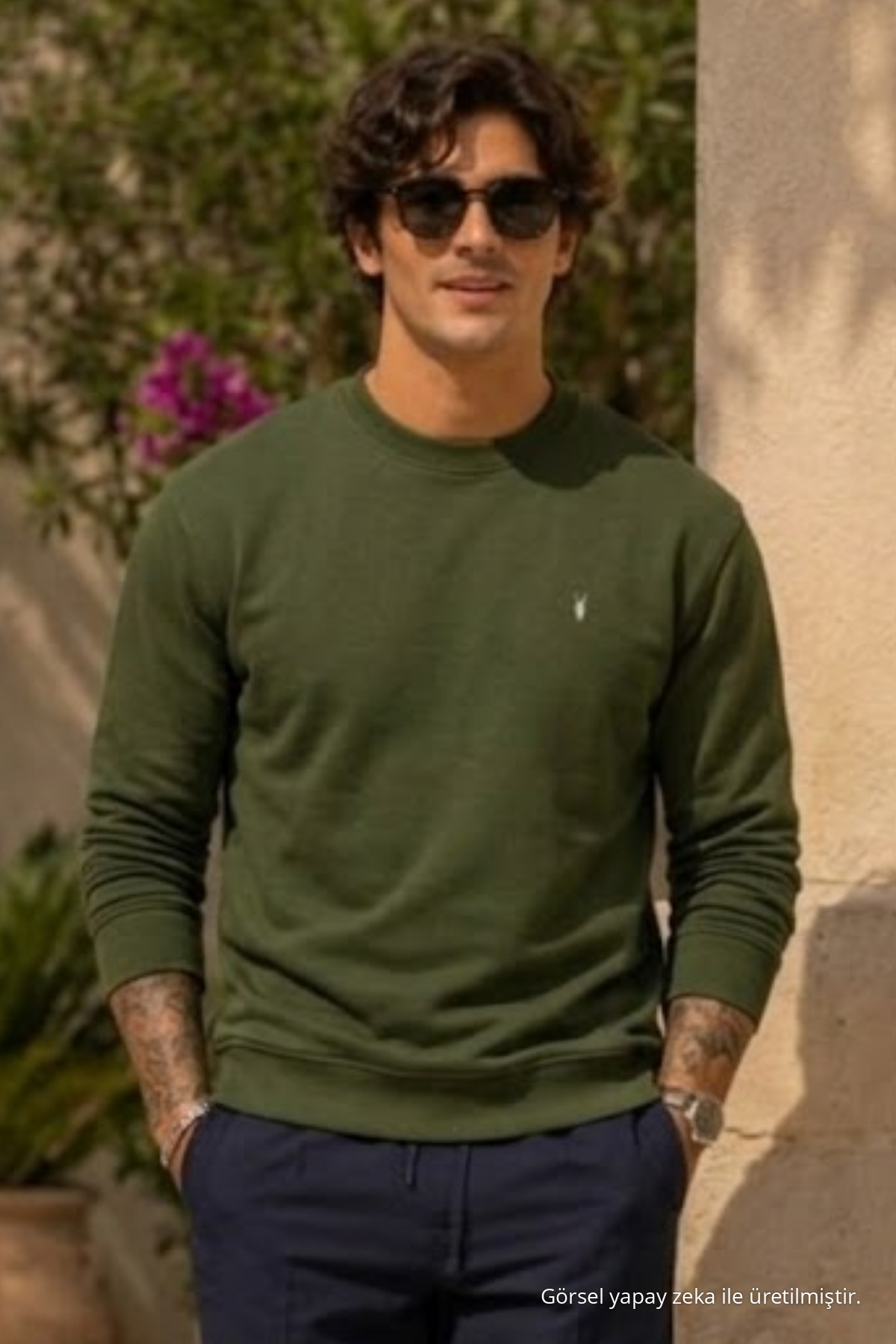 Örme Uzun Kollu HAKİ Erkek Sweatshirt 3