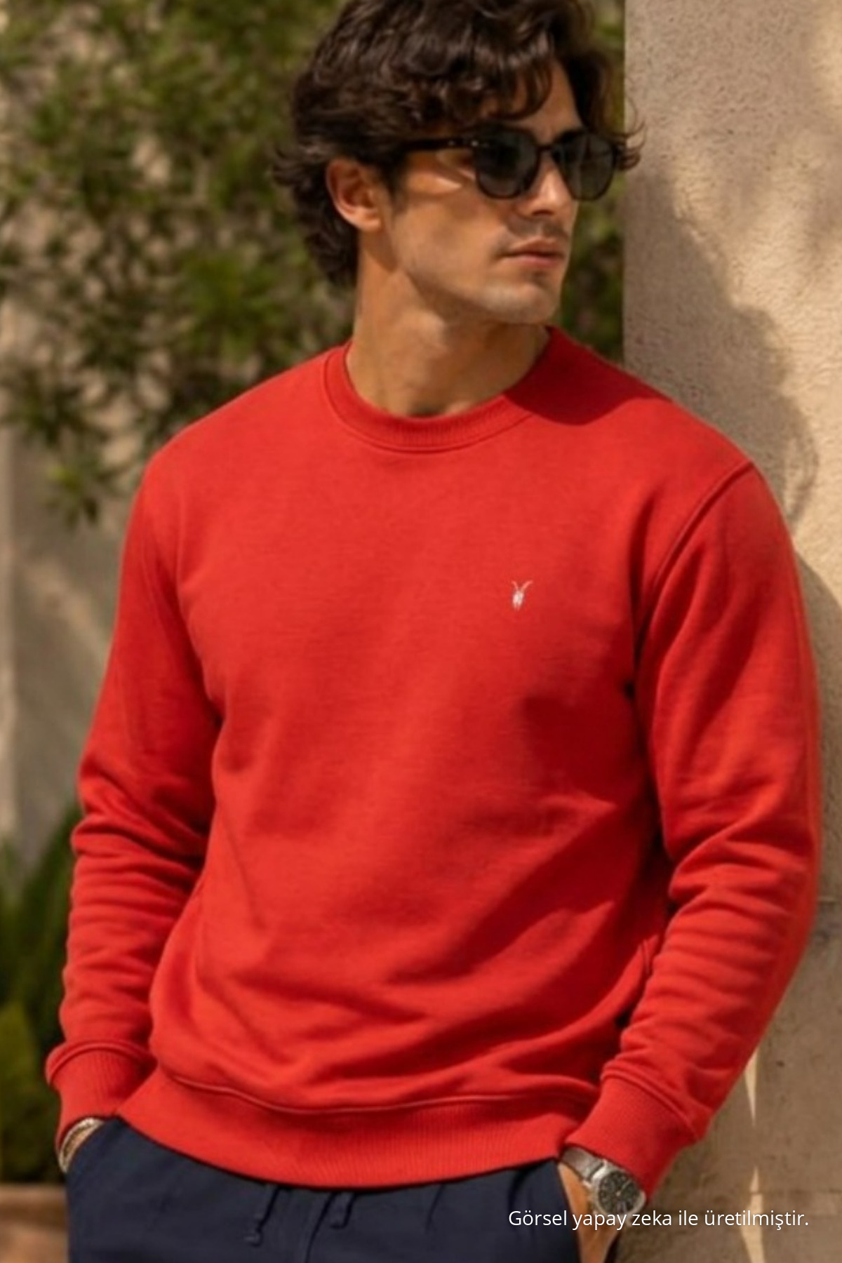 Örme Uzun Kollu KIRMIZI Erkek Sweatshirt 5