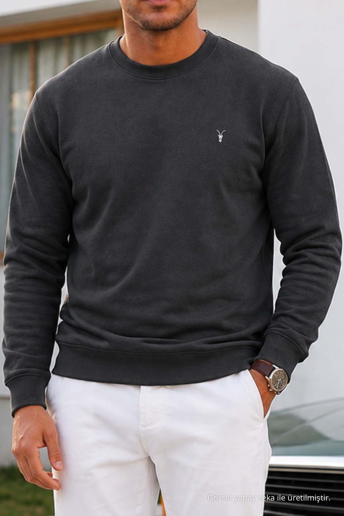 Füme Düz Kol Düzenli Erkek Sweatshirt 6
