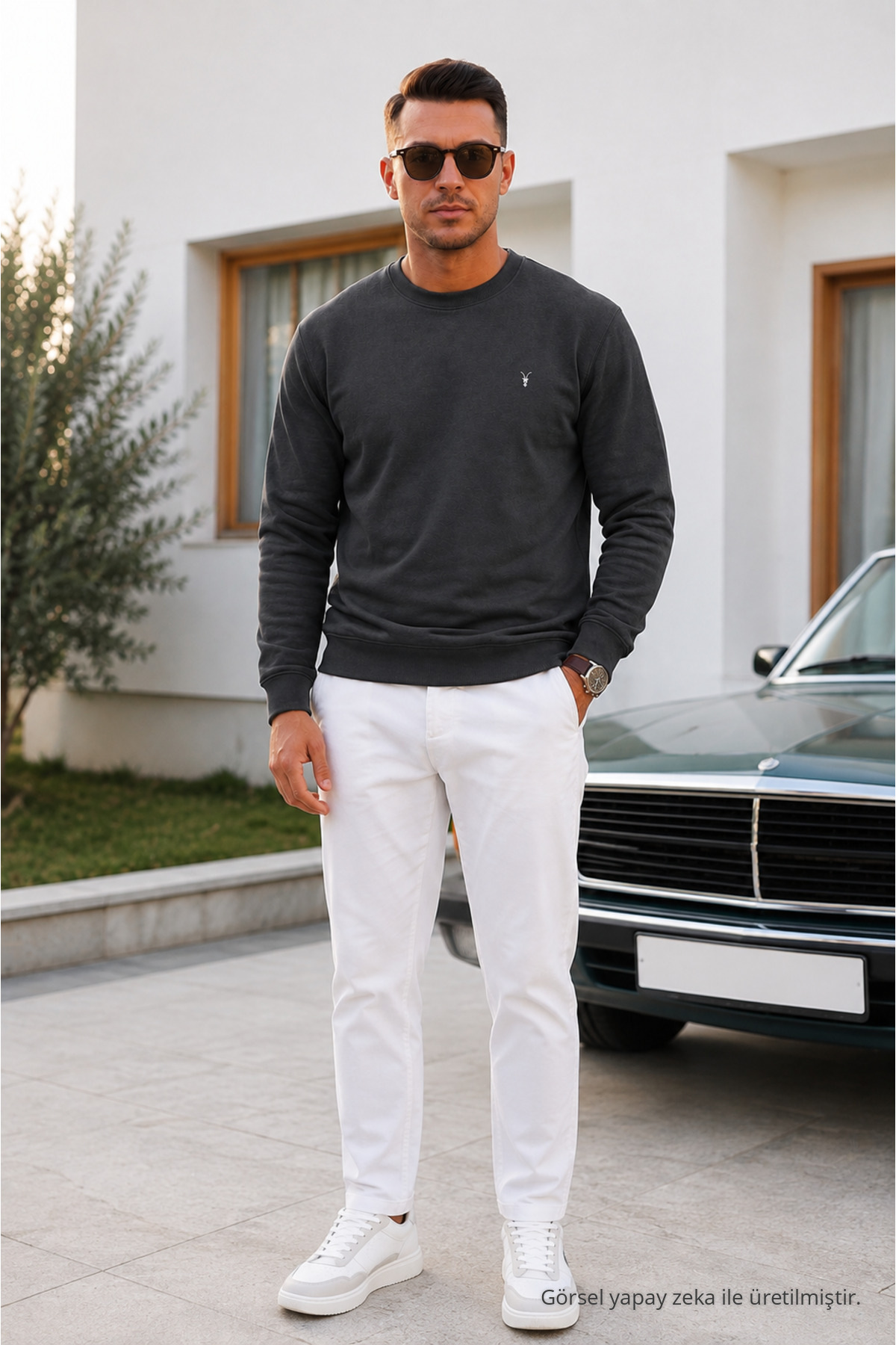 Füme Düz Kol Düzenli Erkek Sweatshirt 4