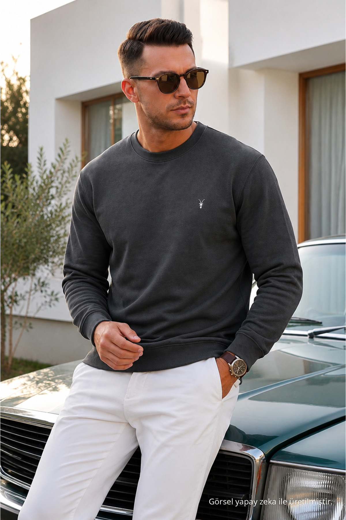 Füme Düz Kol Düzenli Erkek Sweatshirt 5