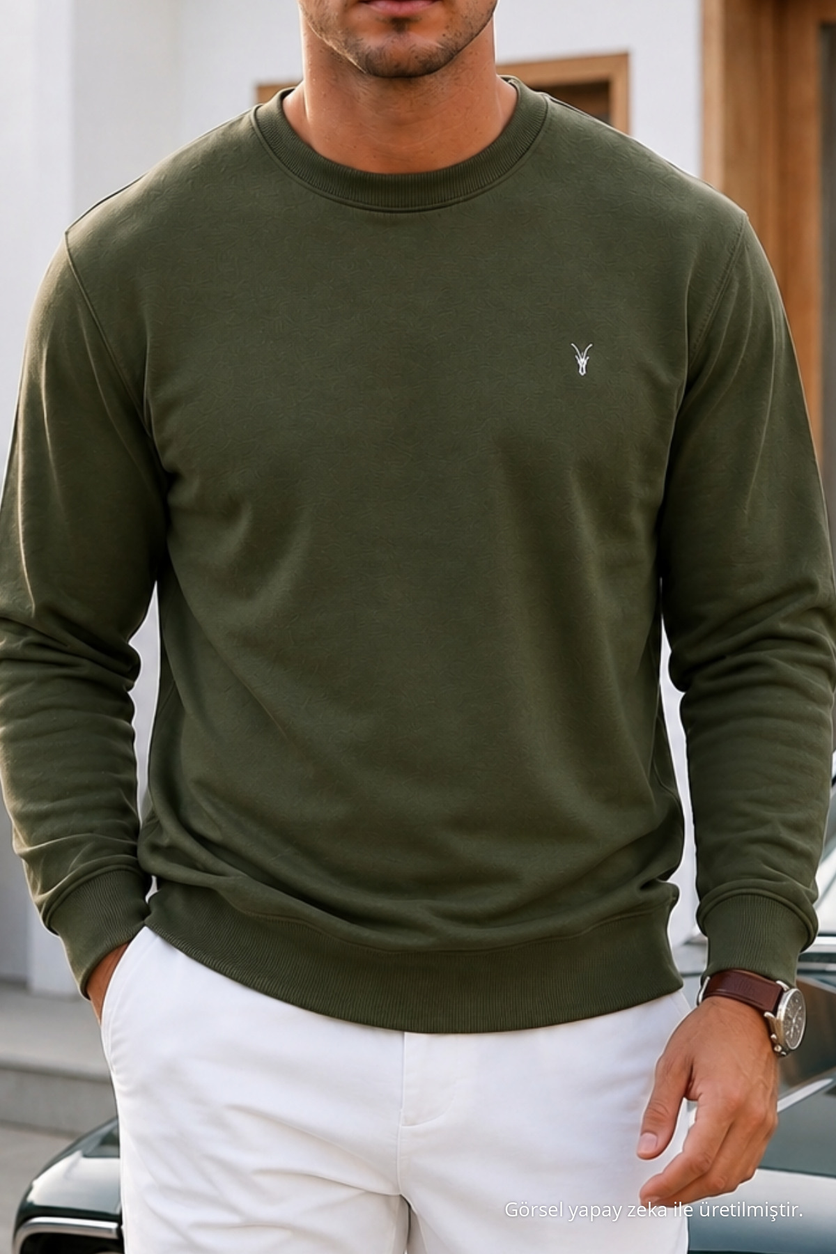 HAKİ Düz Kol Düzenli Erkek Sweatshirt 6