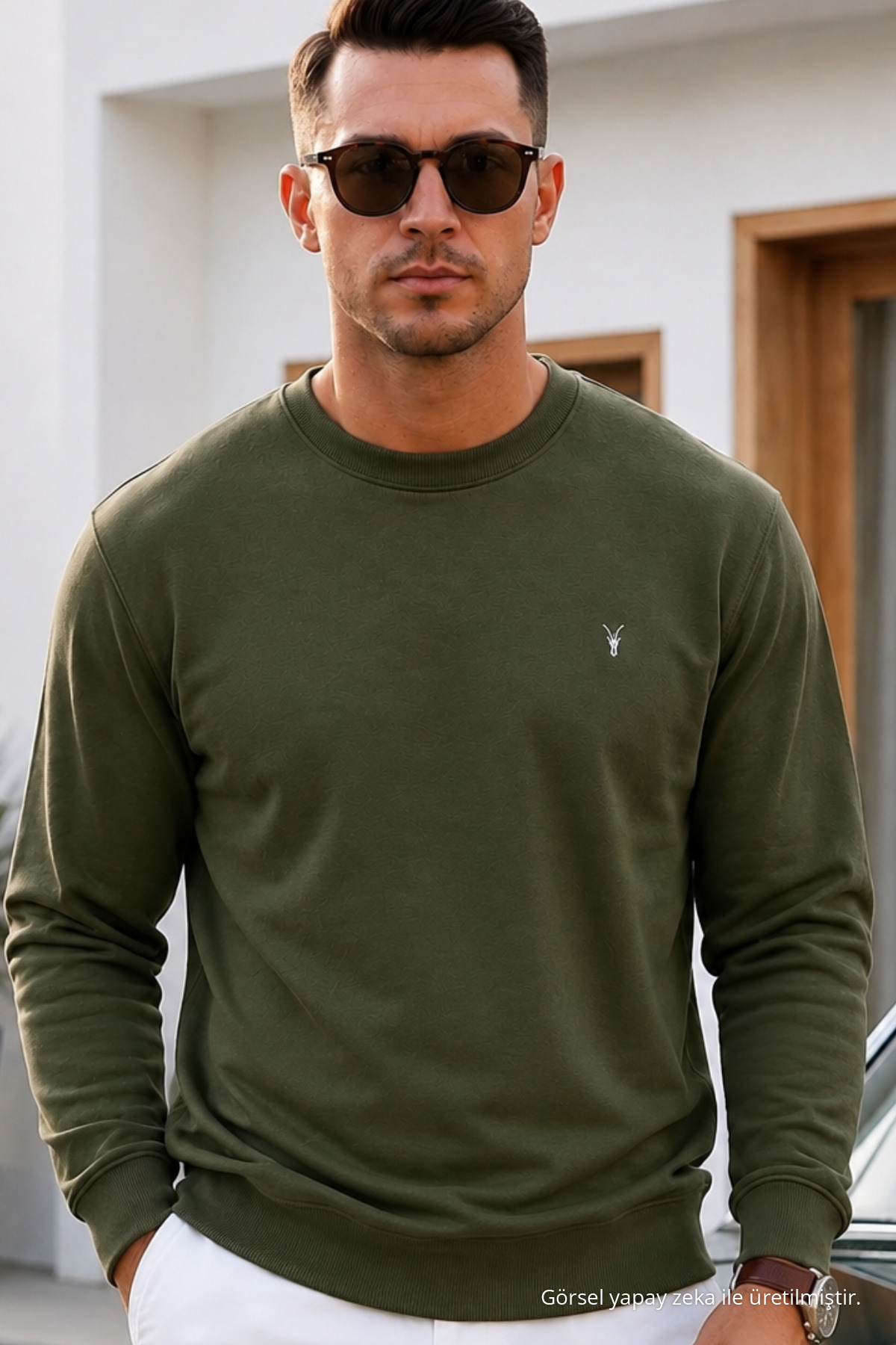 HAKİ Düz Kol Düzenli Erkek Sweatshirt 5