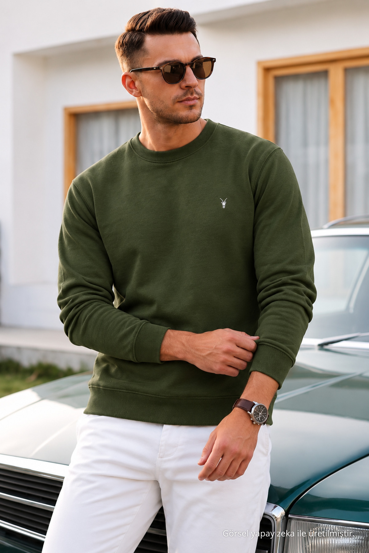 HAKİ Düz Kol Düzenli Erkek Sweatshirt 3