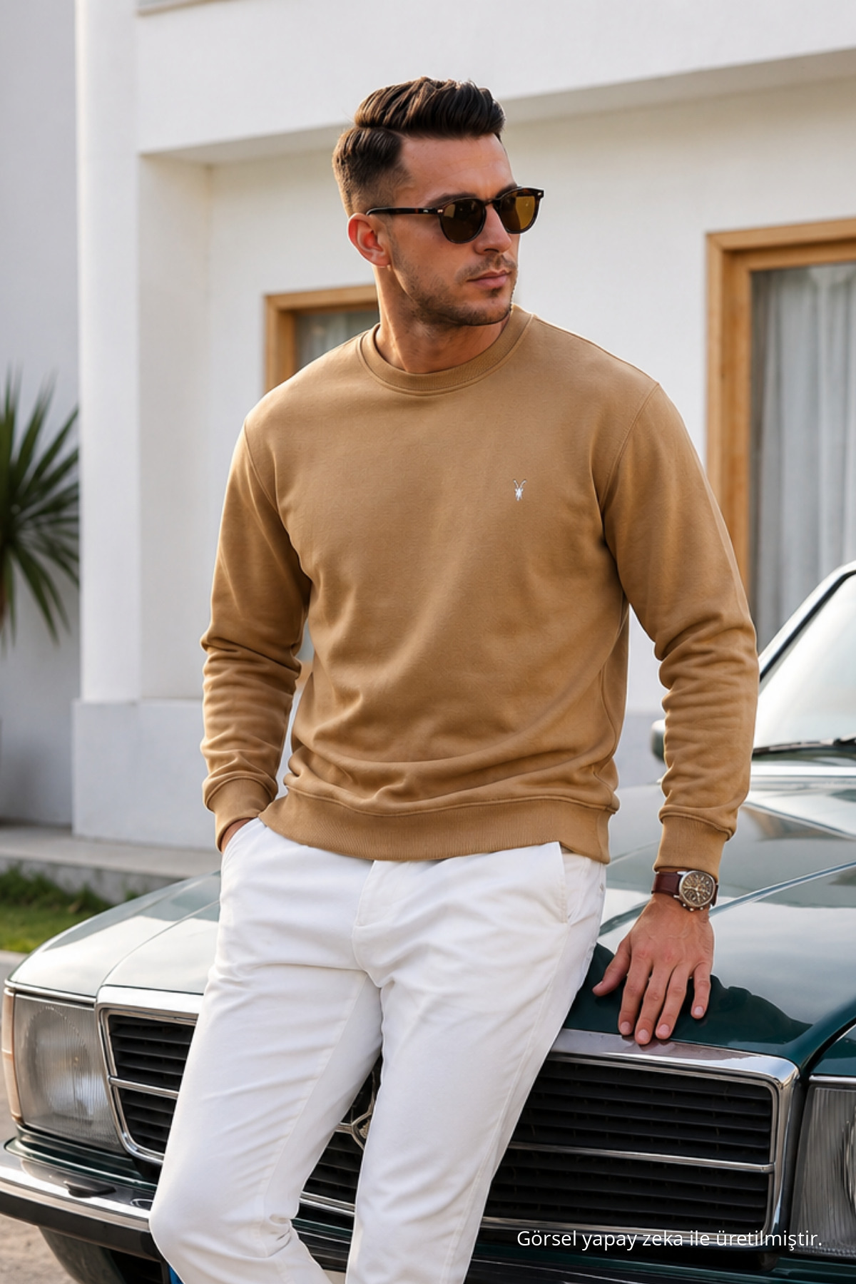 Karamel Düz Kol Düzenli Erkek Sweatshirt 5