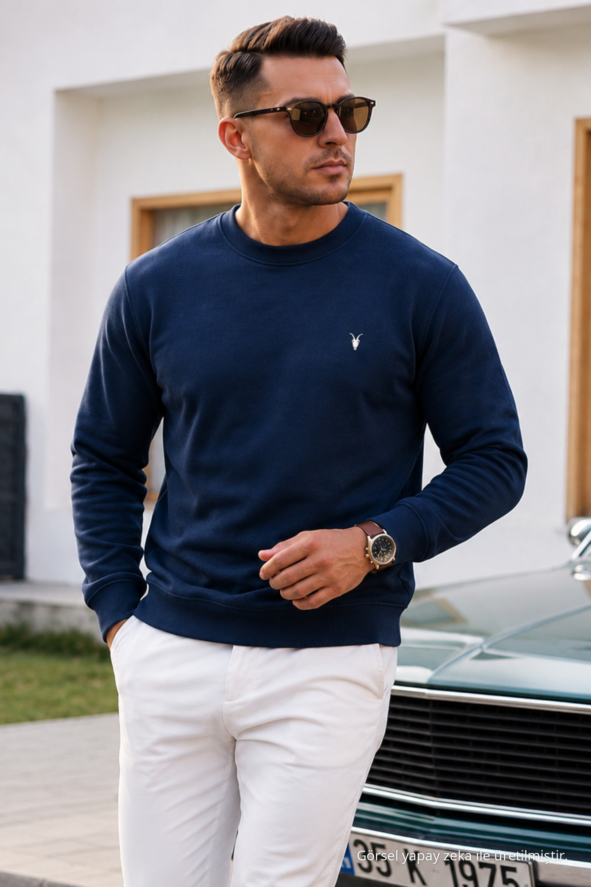 LACİVERT Düz Kol Düzenli Erkek Sweatshirt 3