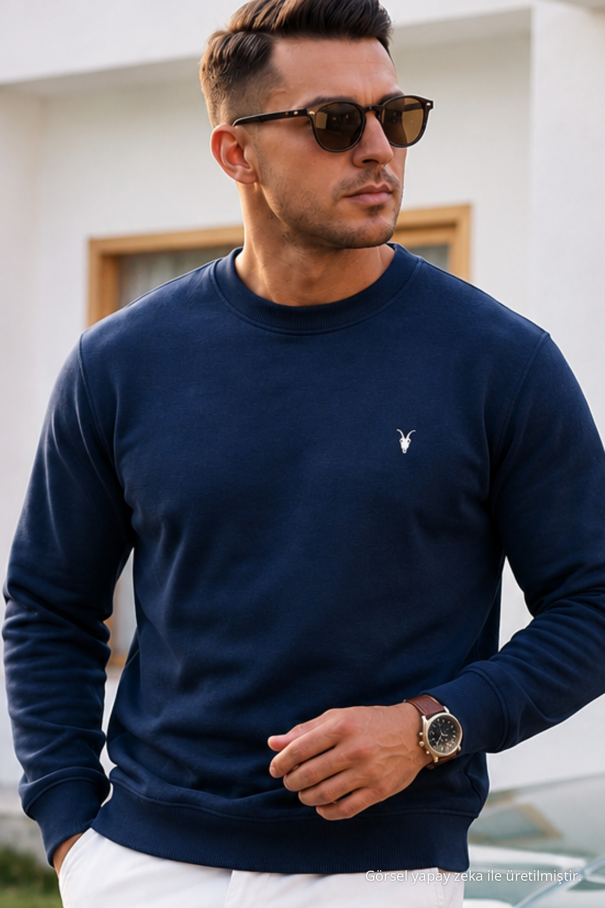 LACİVERT Düz Kol Düzenli Erkek Sweatshirt 6