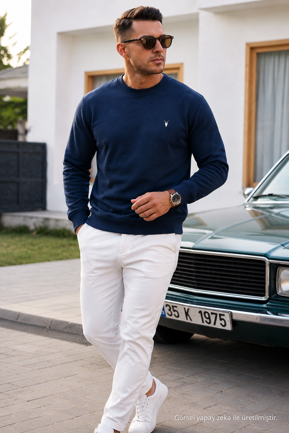 LACİVERT Düz Kol Düzenli Erkek Sweatshirt 5
