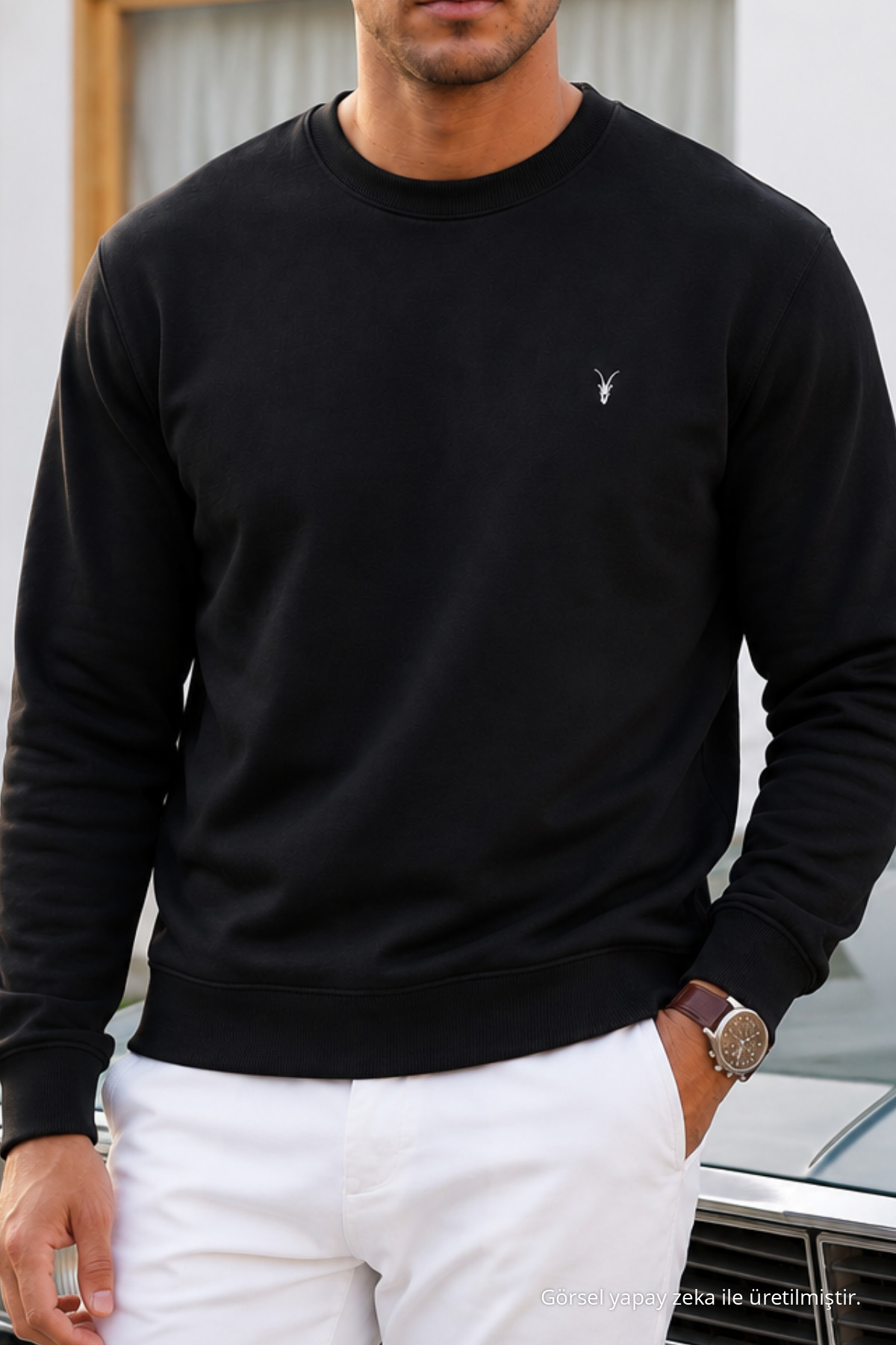 SİYAH Düz Kol Düzenli Erkek Sweatshirt 6
