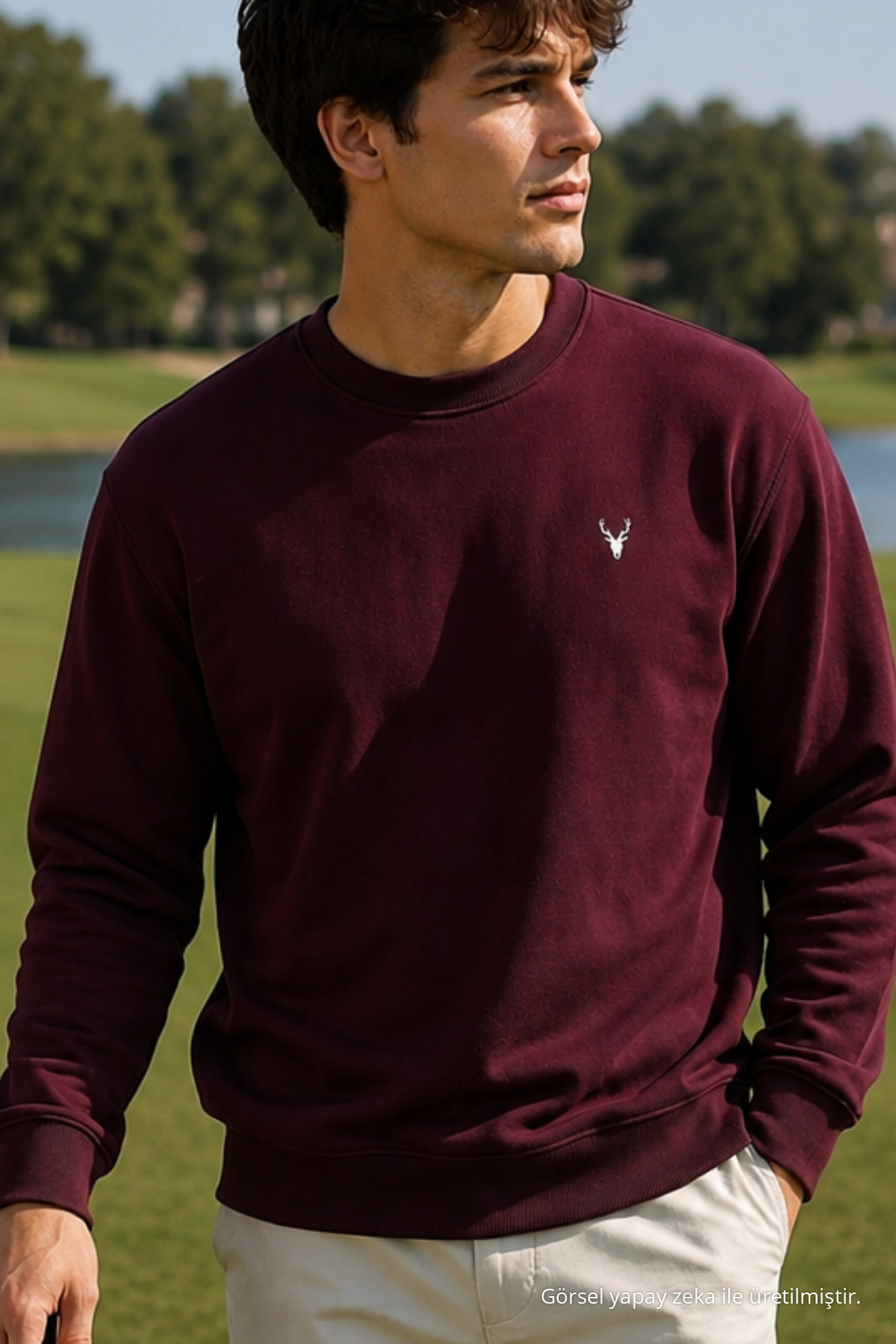 Bordo İşlemeli Standart Erkek Sweatshirt 4