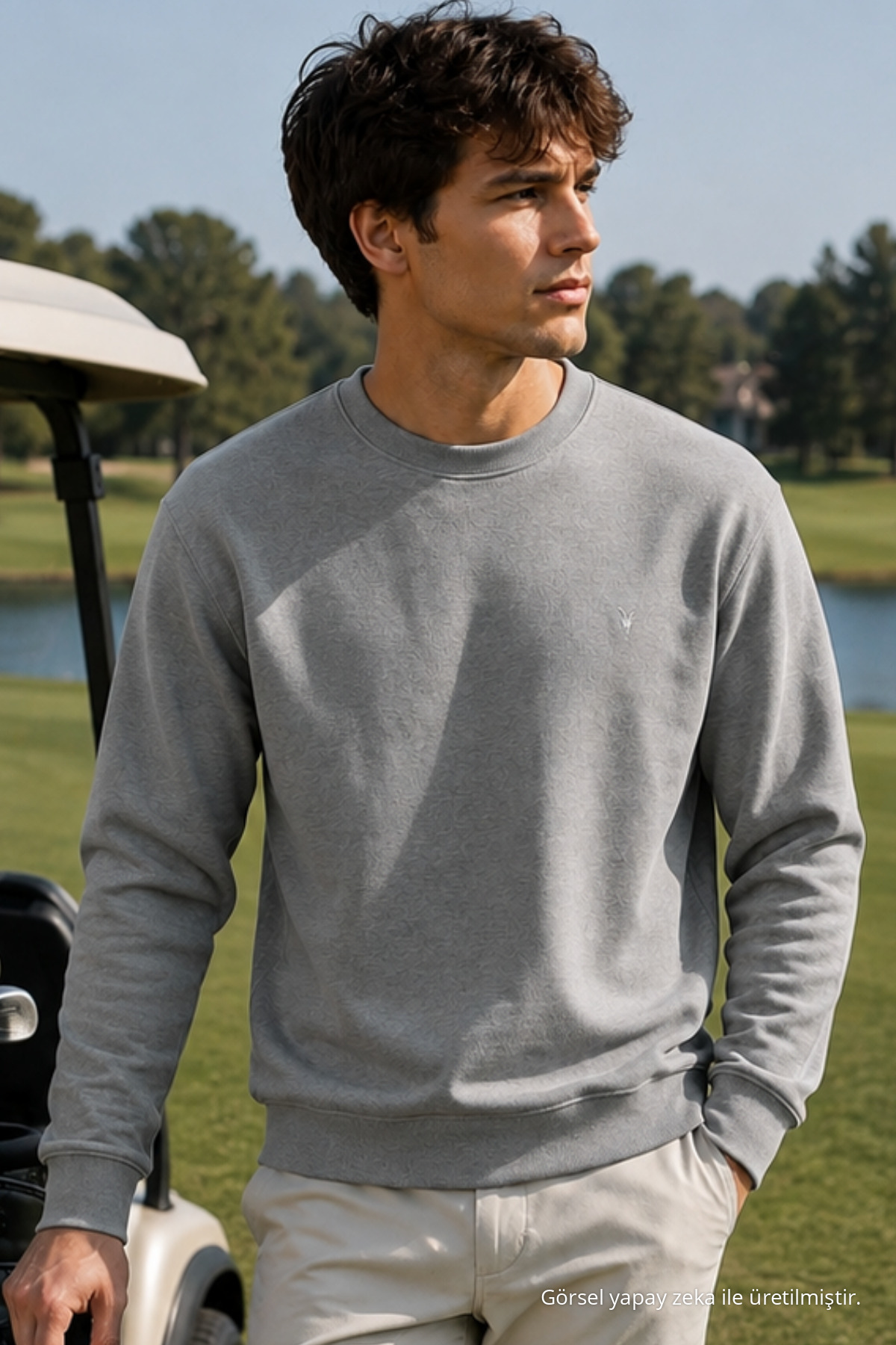 GRİ İşlemeli Standart Erkek Sweatshirt 6