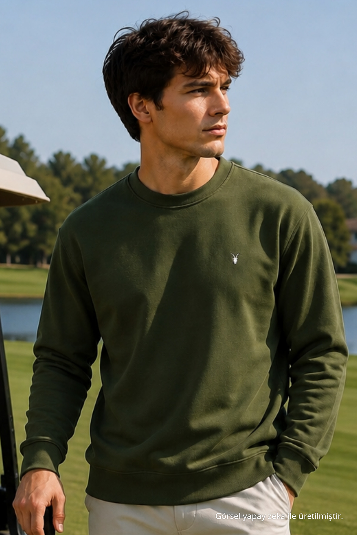 HAKİ İşlemeli Standart Erkek Sweatshirt 6