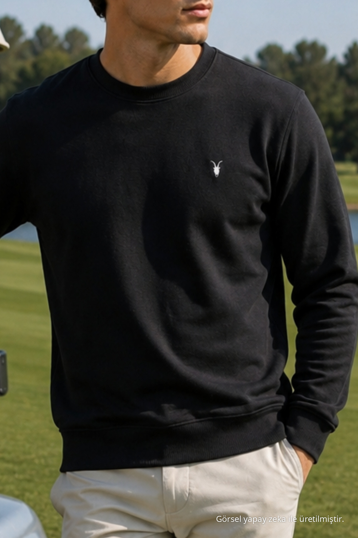 SİYAH İşlemeli Standart Erkek Sweatshirt 6