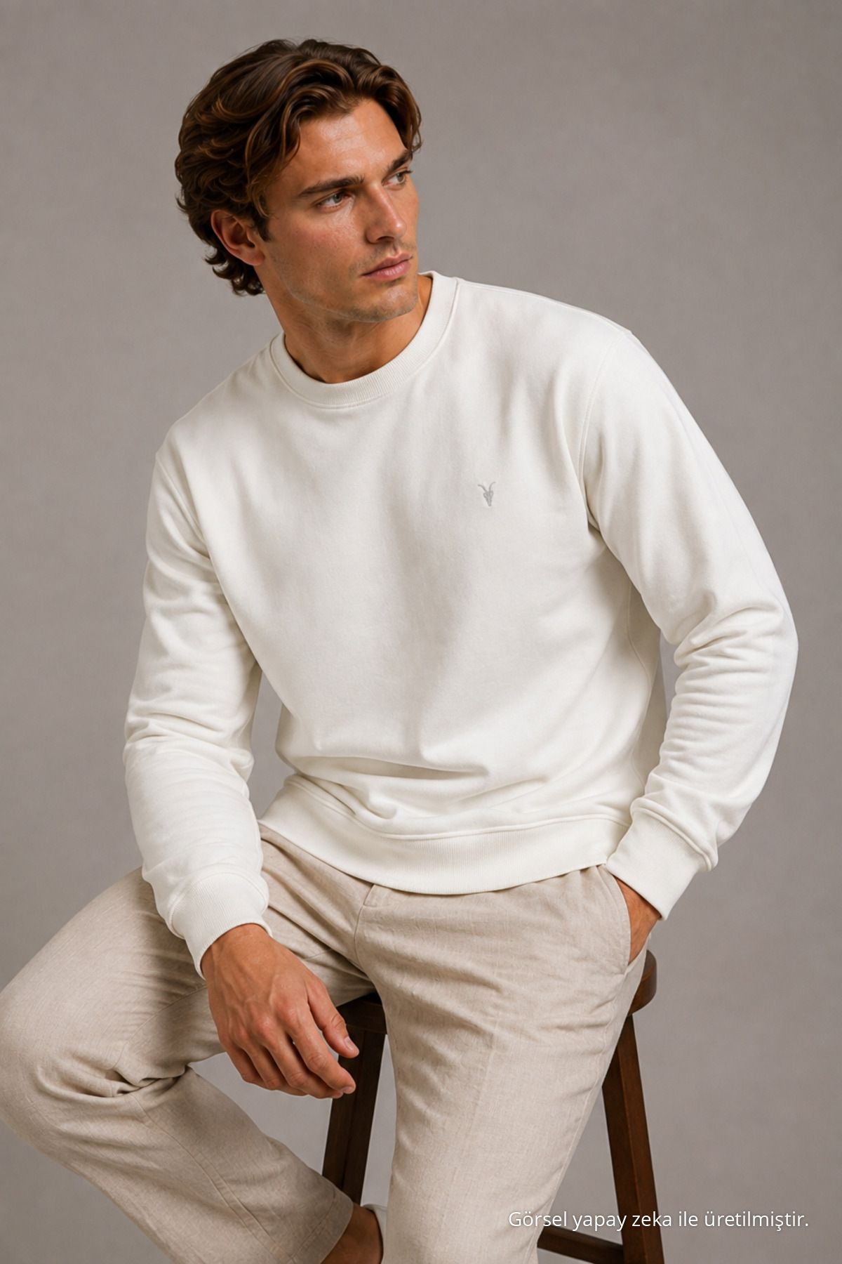 Reglan Casual Kış Ekru Erkek Sweatshirt 4