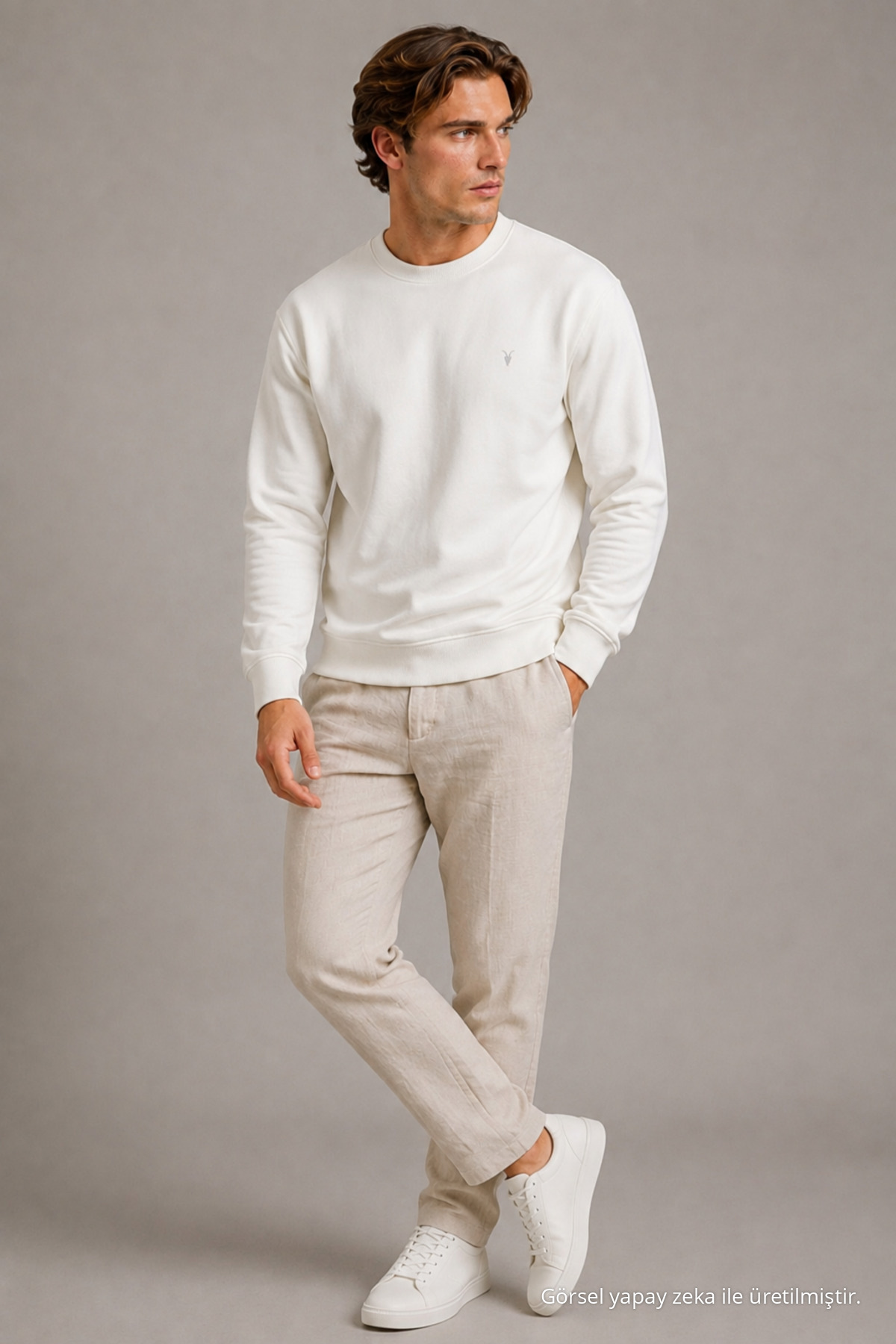 Reglan Casual Kış Ekru Erkek Sweatshirt 3