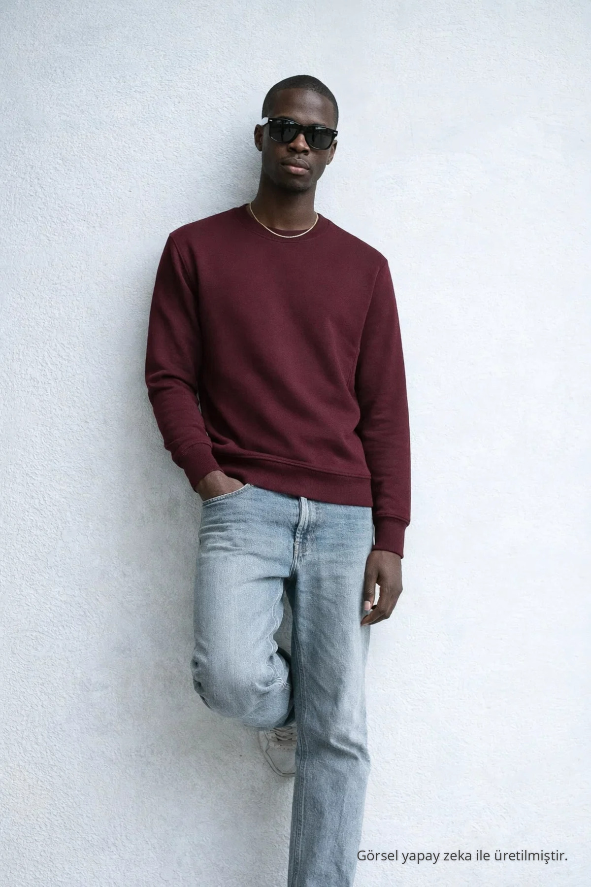Erkek Nakışlı Parlak Bordo Sweatshirt 3
