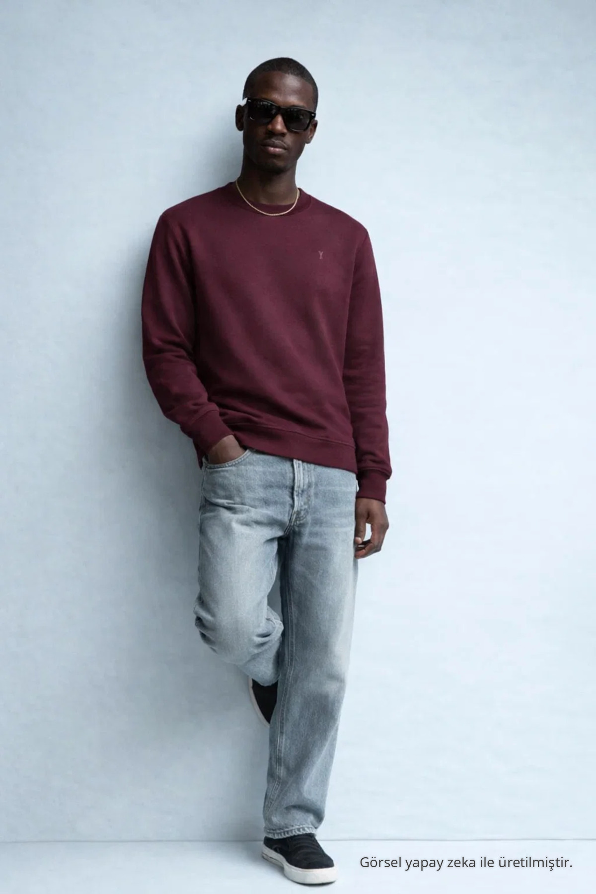 Erkek Nakışlı Parlak Bordo Sweatshirt 4