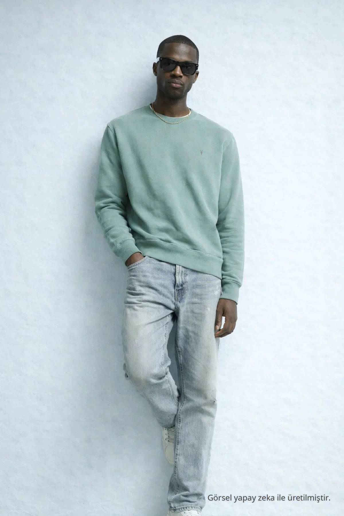 Erkek Nakışlı Parlak Çağla Sweatshirt 4