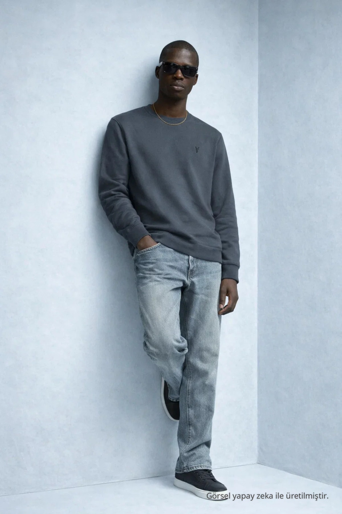 Erkek Nakışlı Parlak Füme Sweatshirt 4