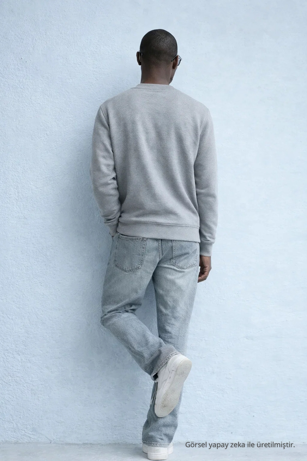Erkek Nakışlı Parlak GRİ Sweatshirt 4